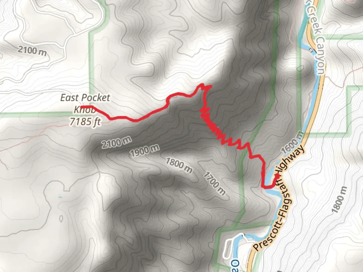 An image depicting the trail East Pocket Knob via AB Young Trail and its surrounding area.