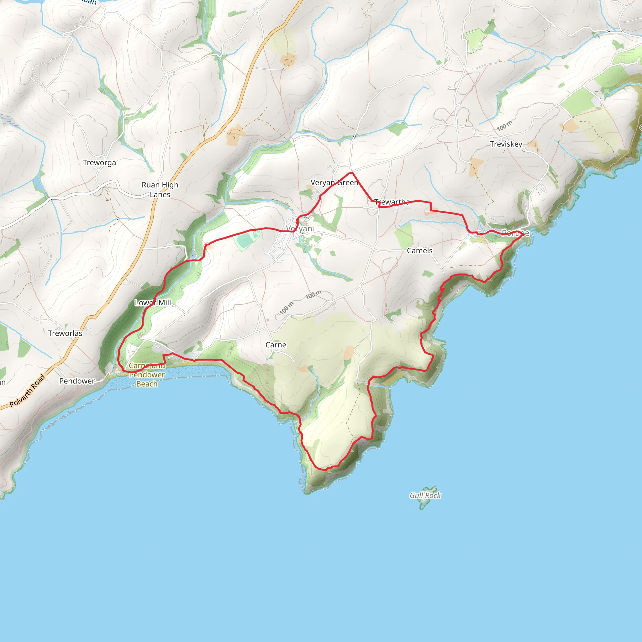 Nare Head and Portloe from Veryan mobile static map