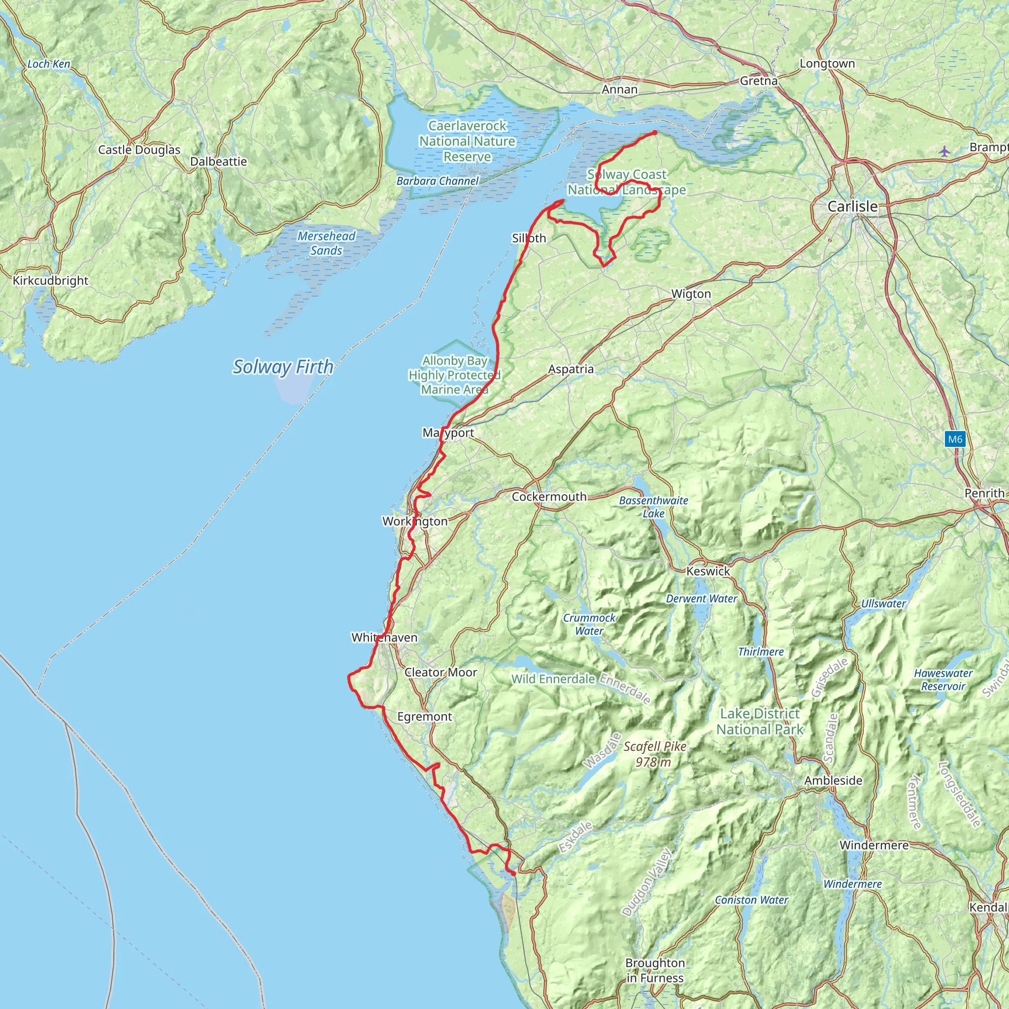 Ravenglass to Bowness-on-Solwayvia England Coast Path mobile static map