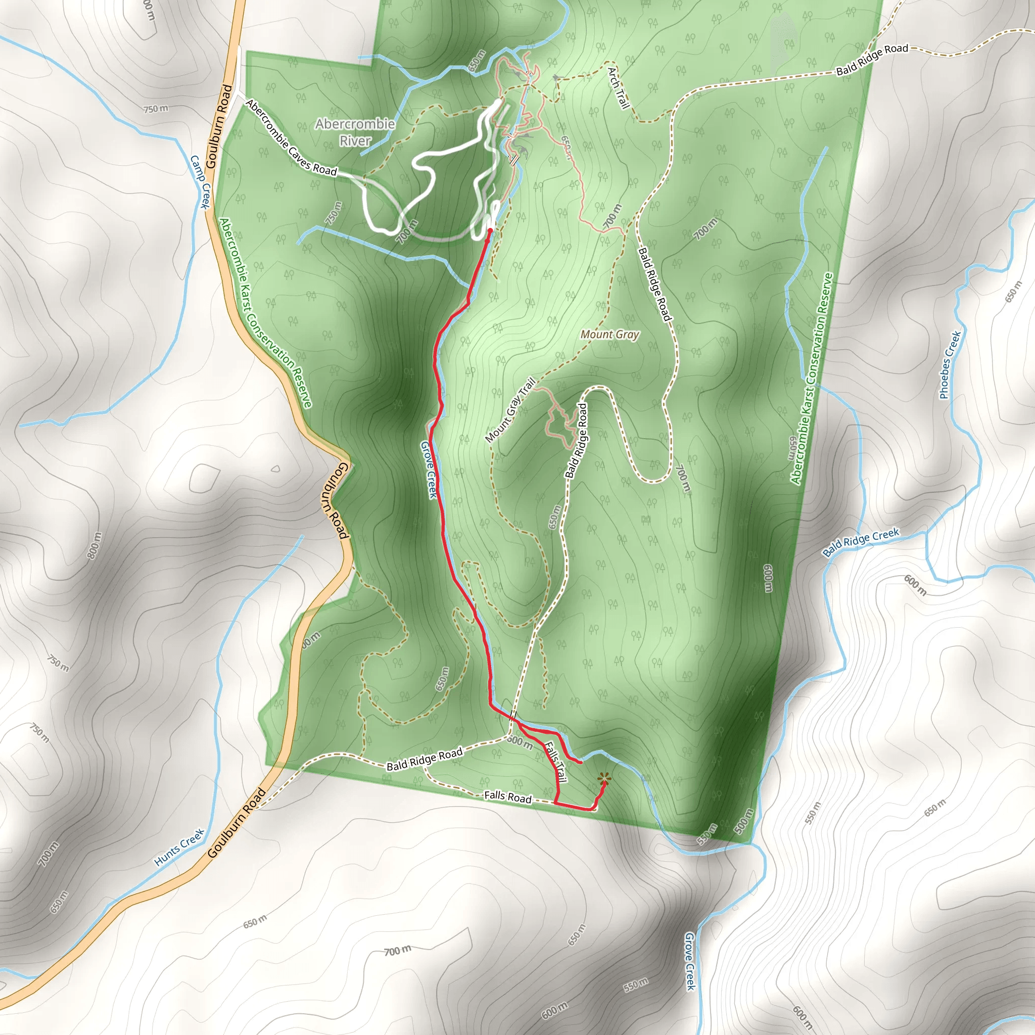 Grove Creek Falls Track mobile static map