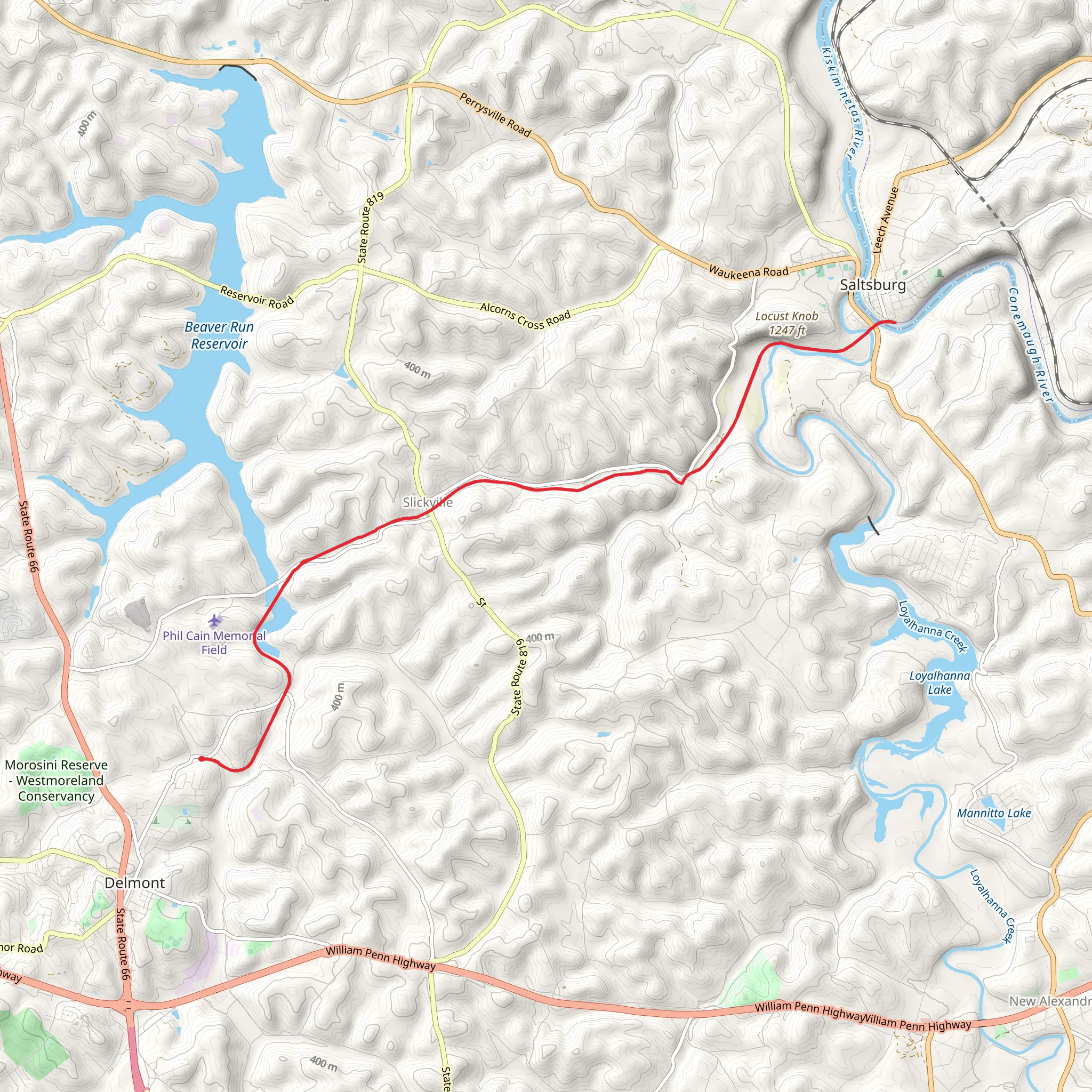 Locust Knob and Loyalhanna Creek mobile static map