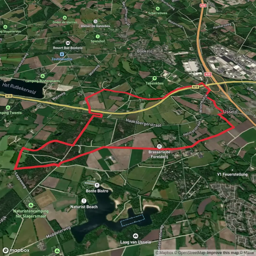 An image depicting the trail Lammerkin Weg and Rondje Enschede Loop and its surrounding area.