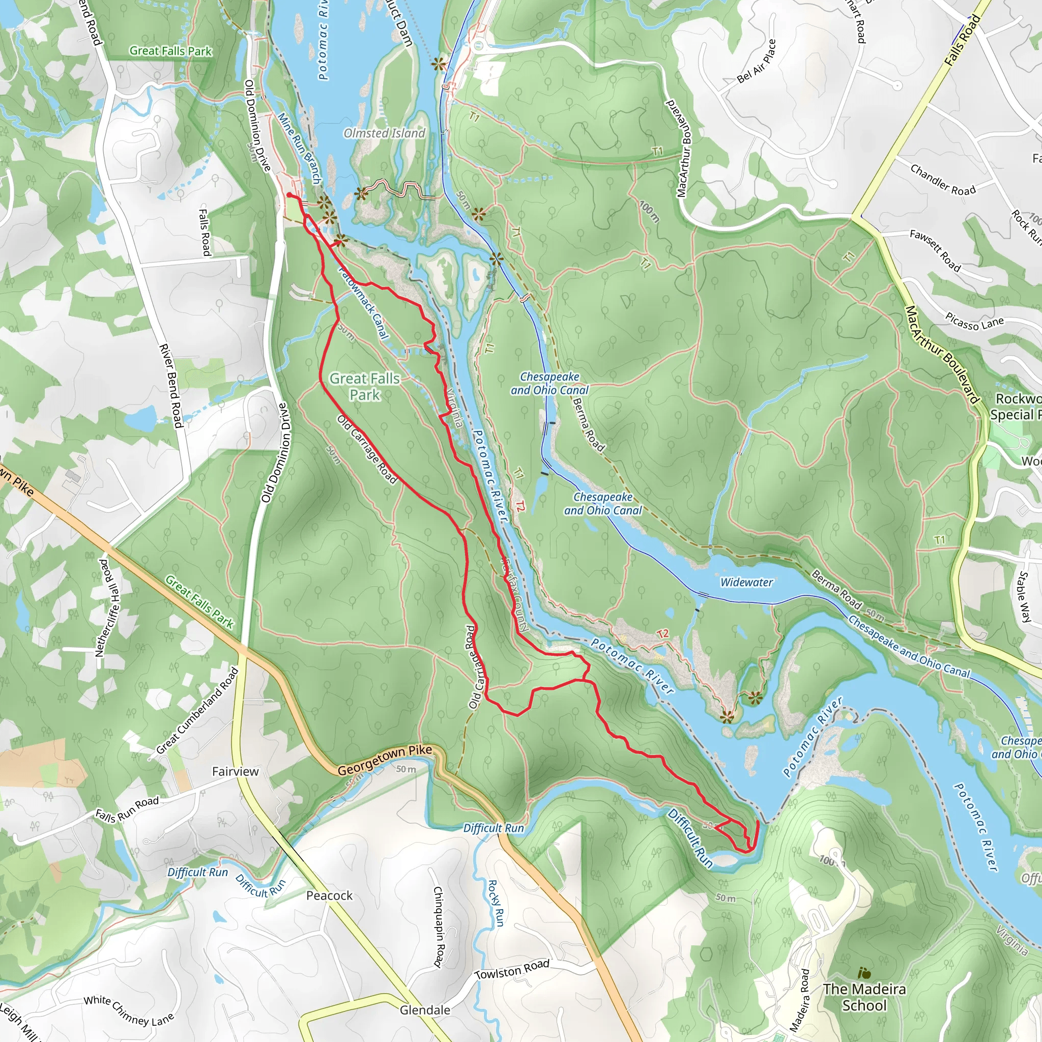 Old Carriage Road - Potomac River Loop Trail mobile static map