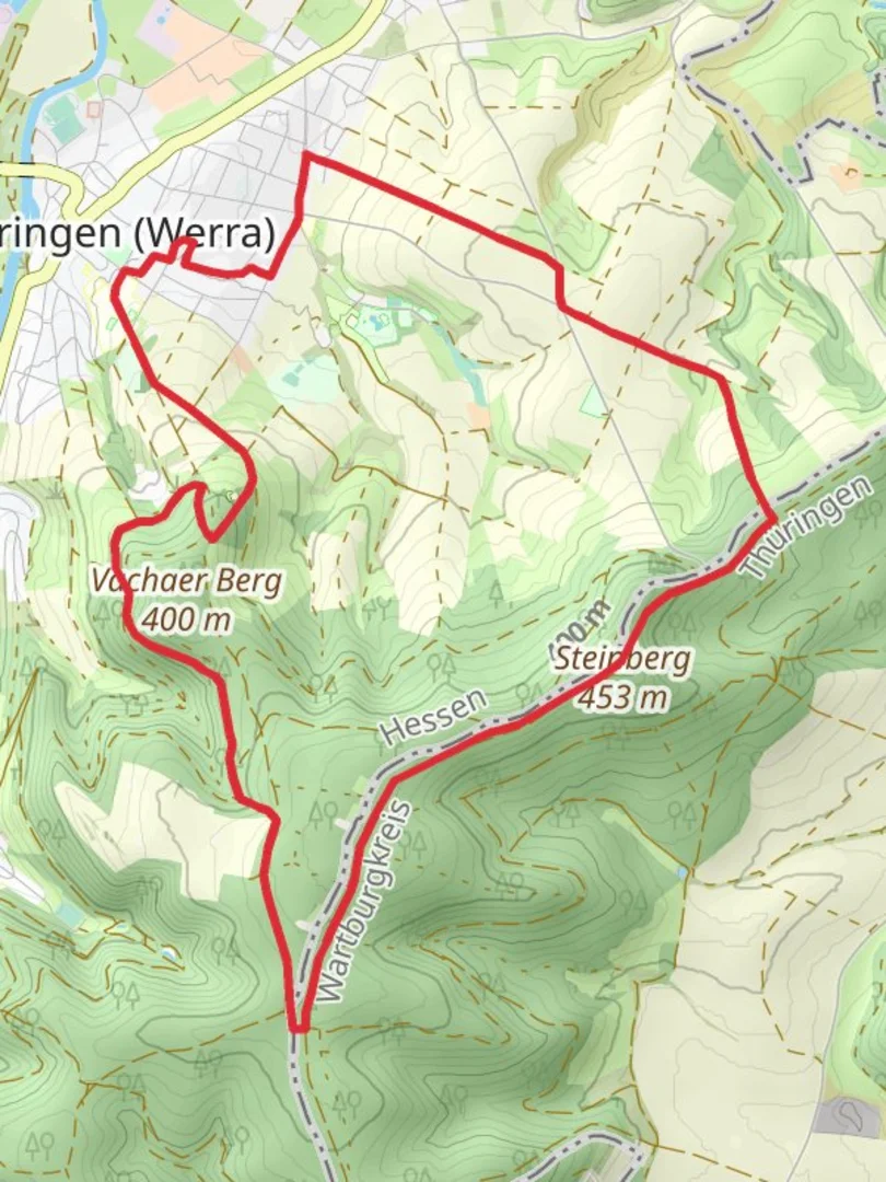 An image depicting the trail Heringen Loop via Vachaer Berg and its surrounding area.