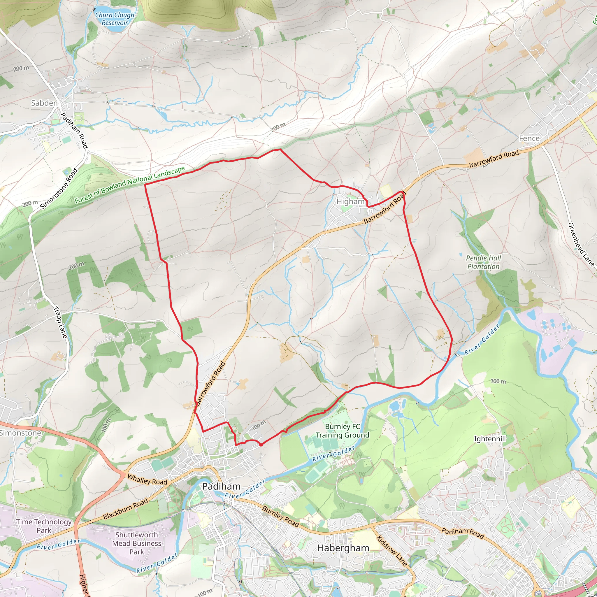Mona Bents Plantation and Higham with West Close Booth Country Park Loop mobile static map