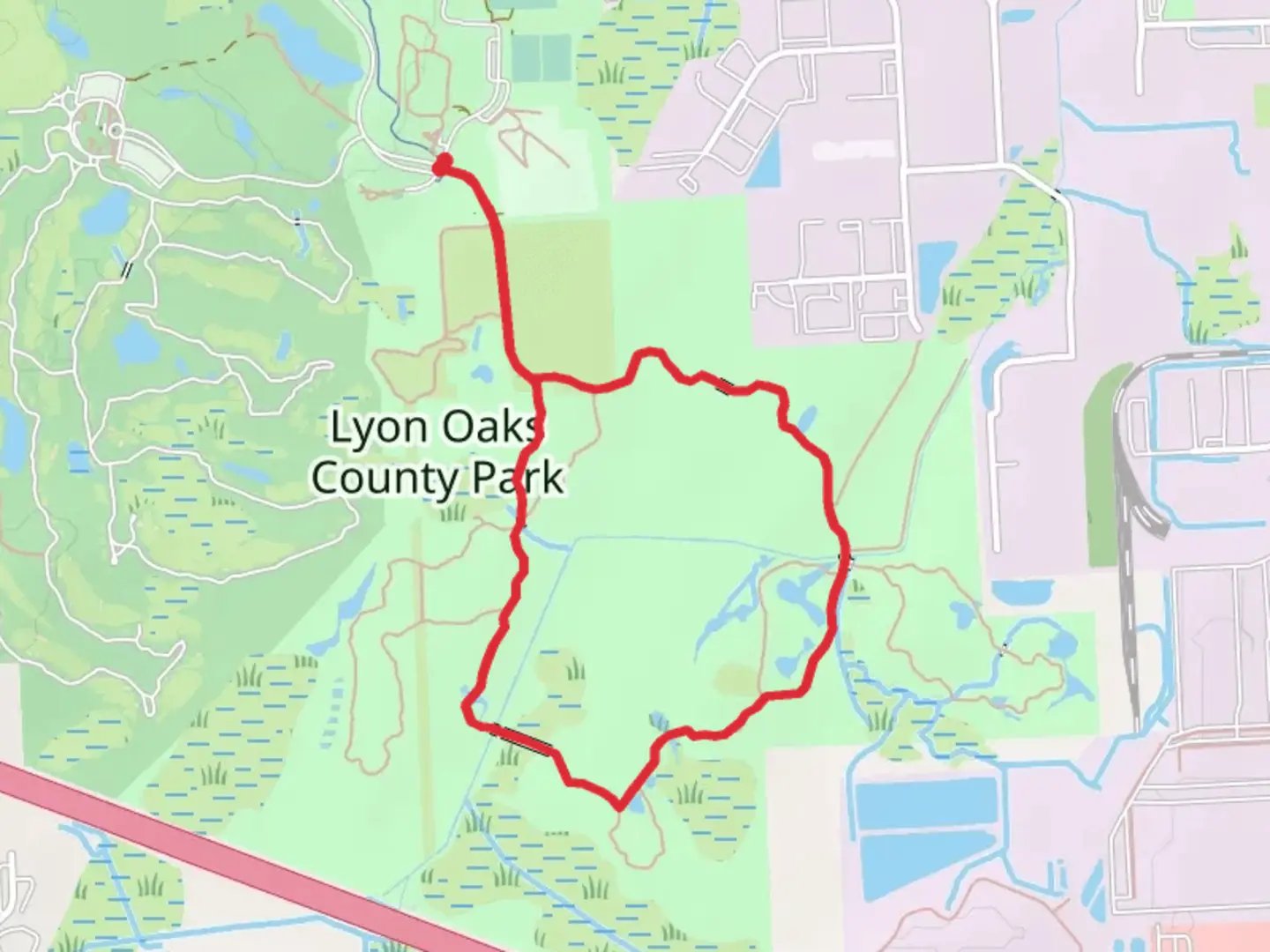 An image depicting the trail Coyote Corridor and Red Trail Run Loop and its surrounding area.