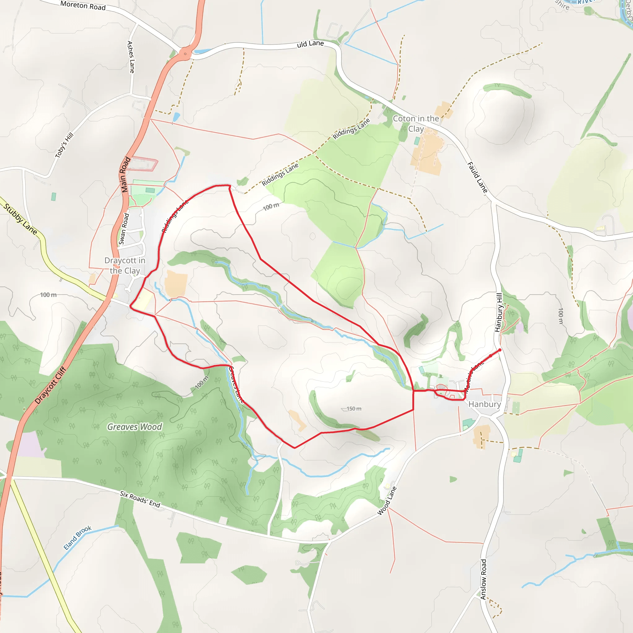 Draycott in the Clay from Hanbury mobile static map