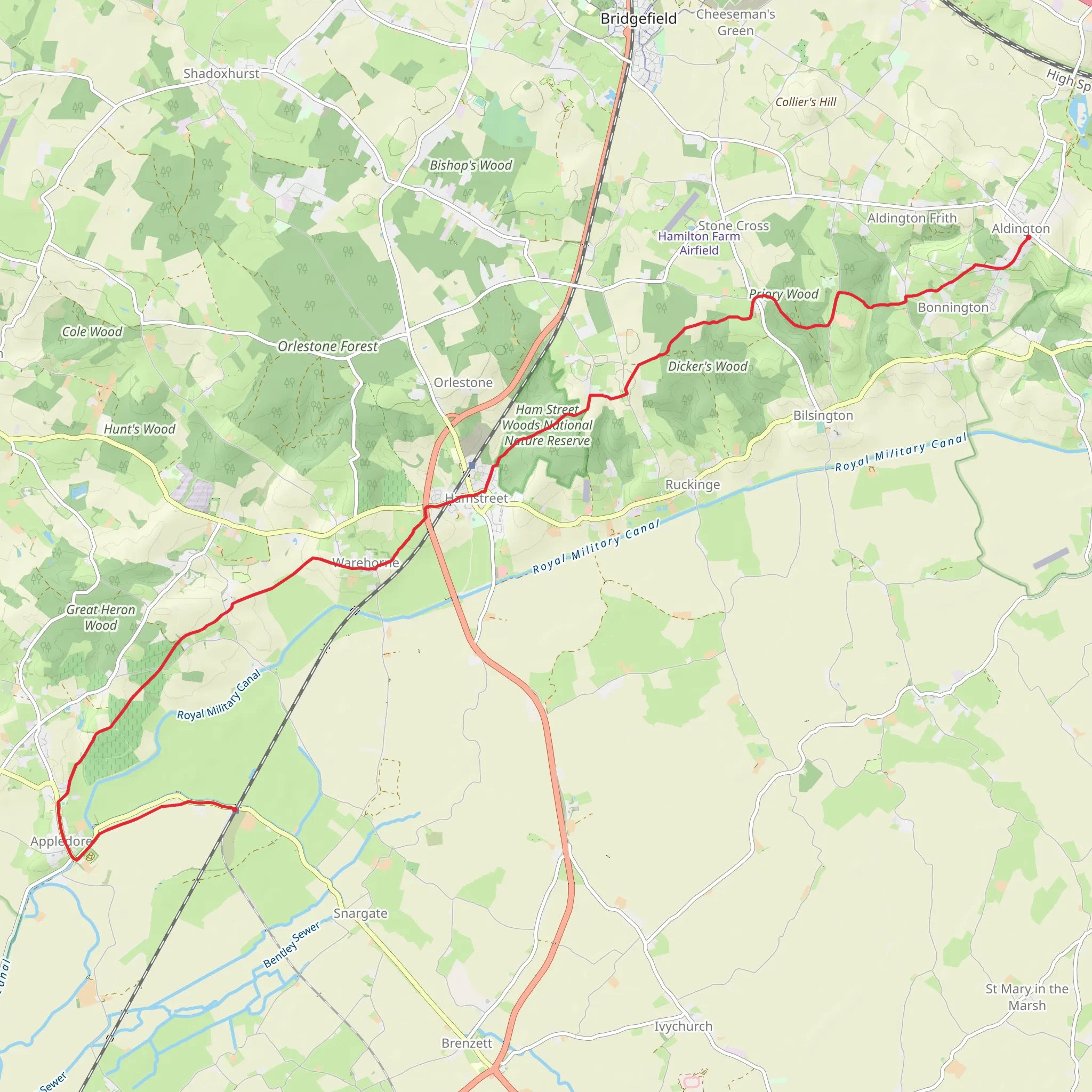 Appledore to Aldington Walk mobile static map