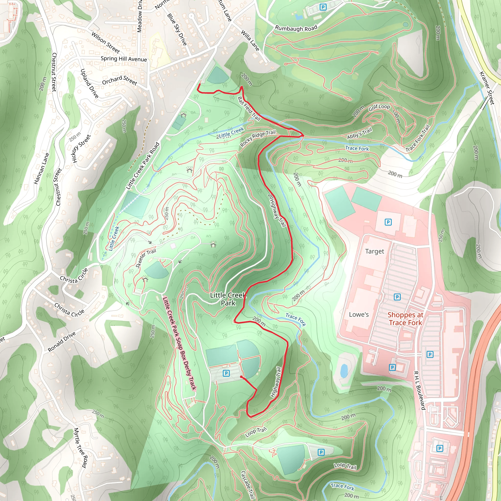 Highway and Ball Field Trail mobile static map