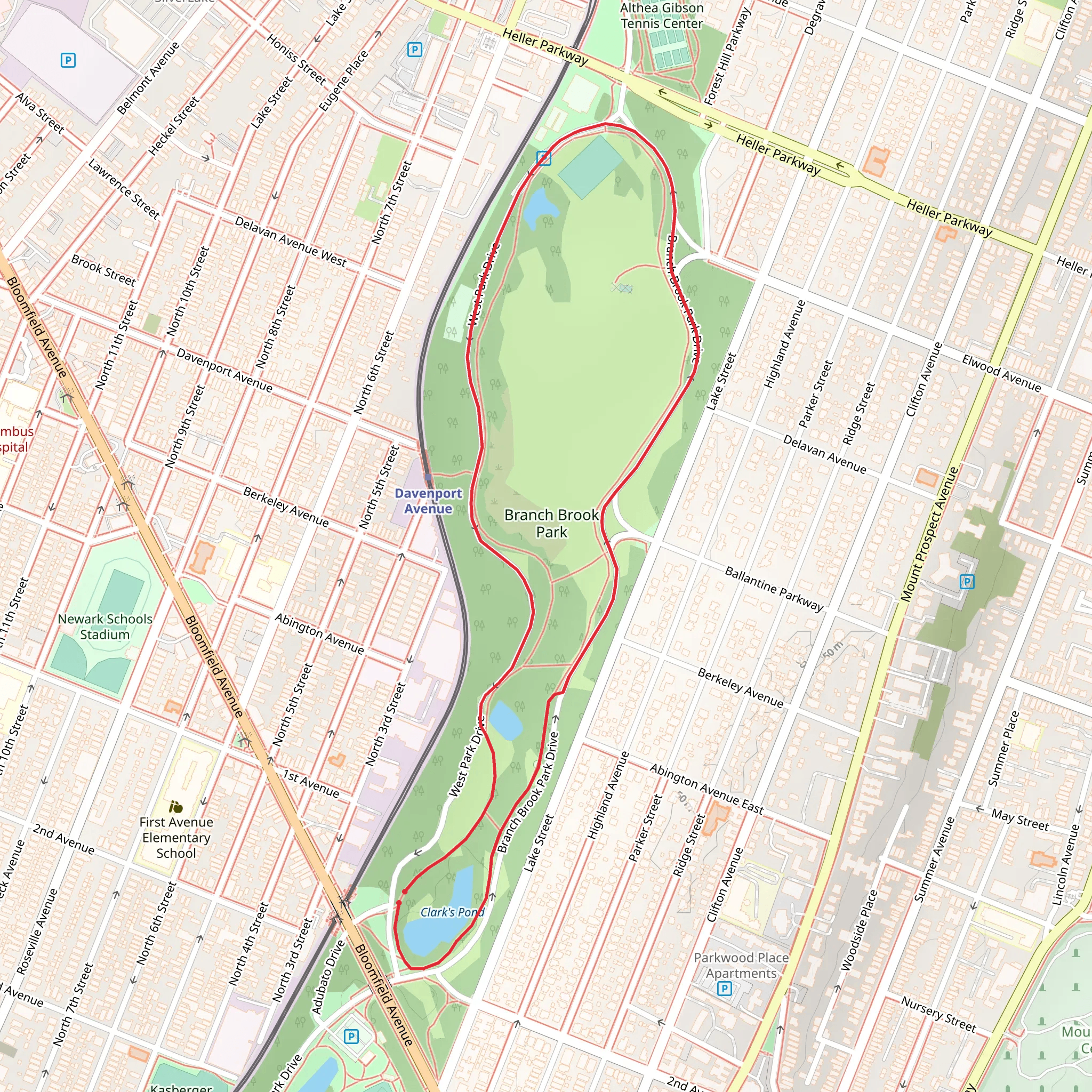 Clark's Pond and Branch brook Park Loop mobile static map