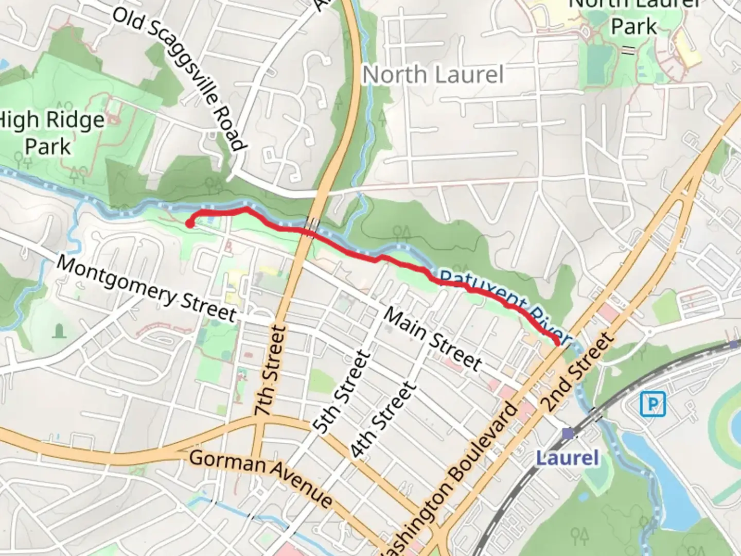 An image depicting the trail Walk along Patuxent River - Riverfront Park and its surrounding area.