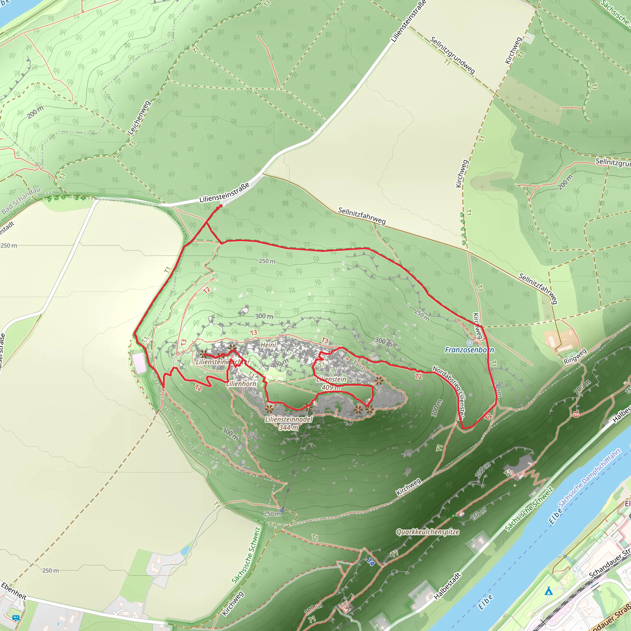 Mulattenkopf Lilienstein and Lilienstein Loop via Wachberg Lilienstein mobile static map