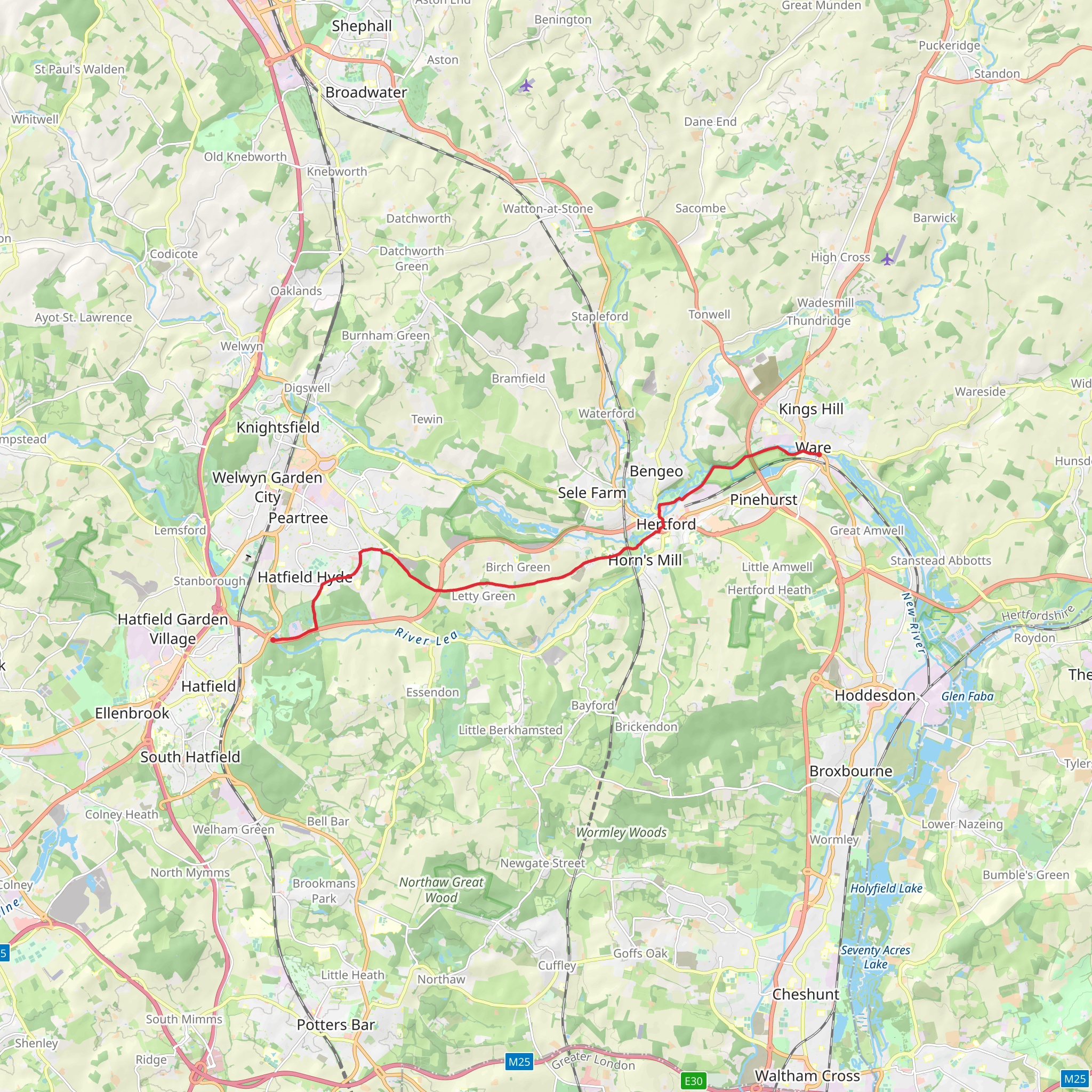 Lea Valley from Mill Green to Ware mobile static map