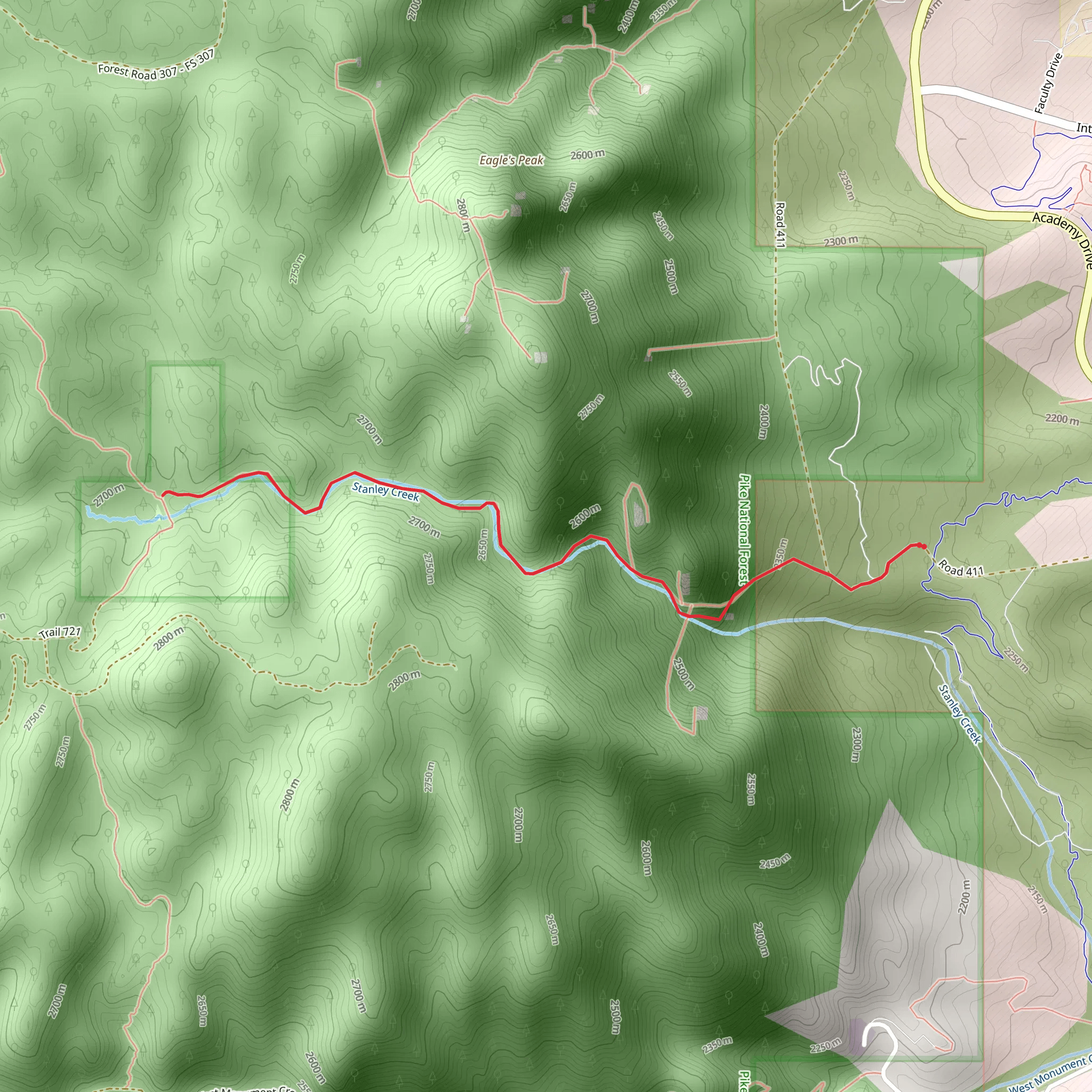 Stanley Canyon Trail from Pine Drive mobile static map