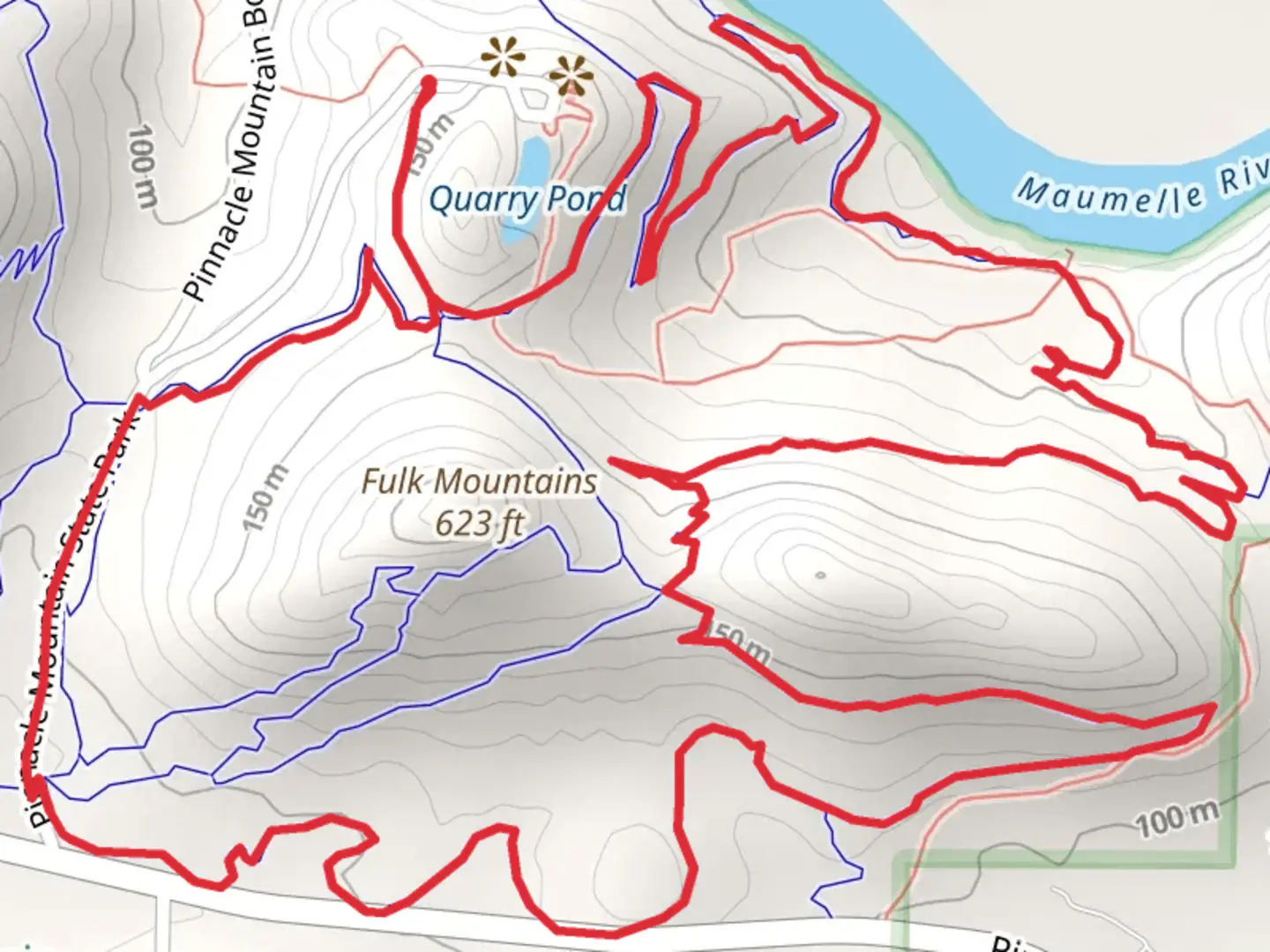 An image depicting the trail Quarry Pond - Fulk Mountains - Jackfork Loop and its surrounding area.