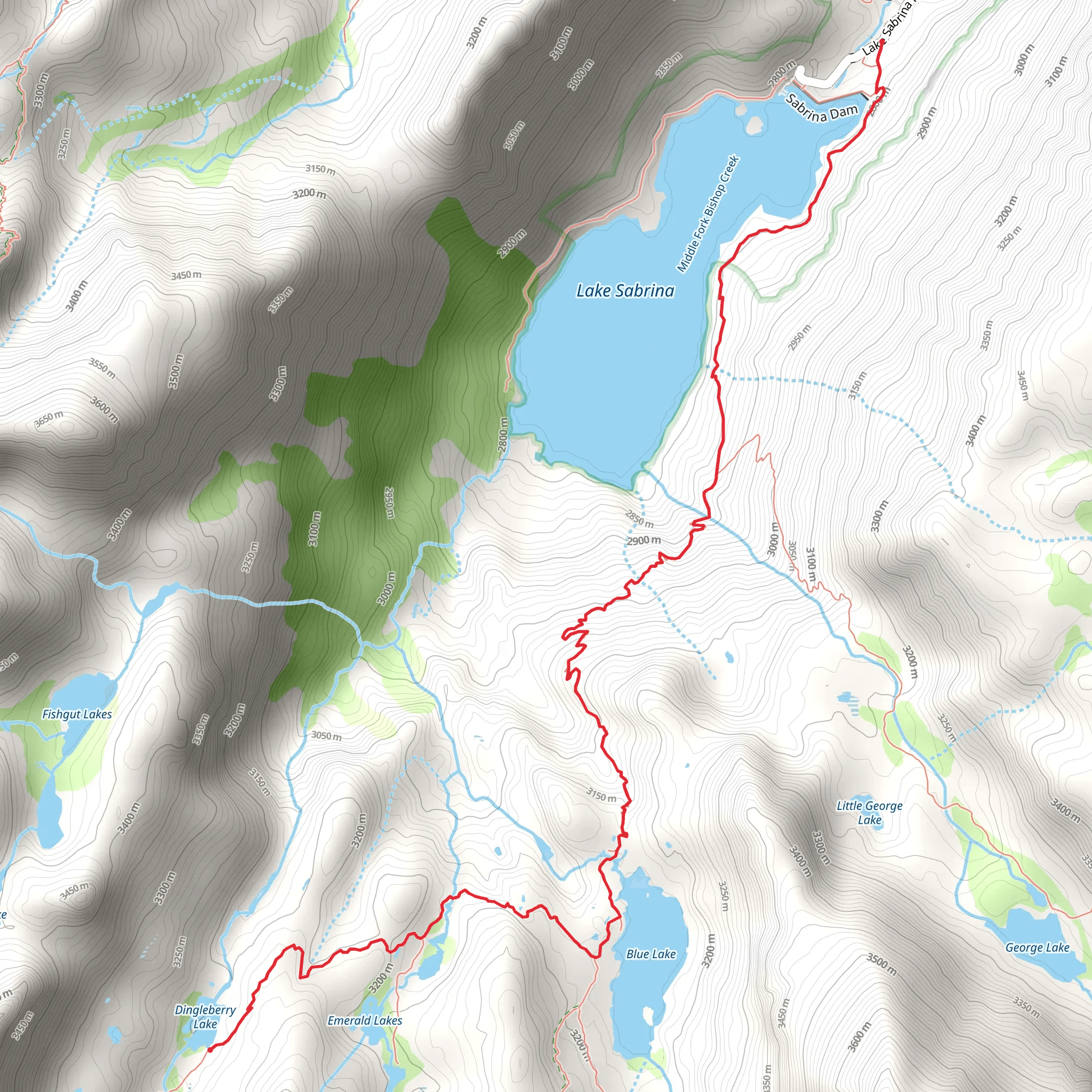 Dingleberry Lake via Sabrina Basin Trail mobile static map