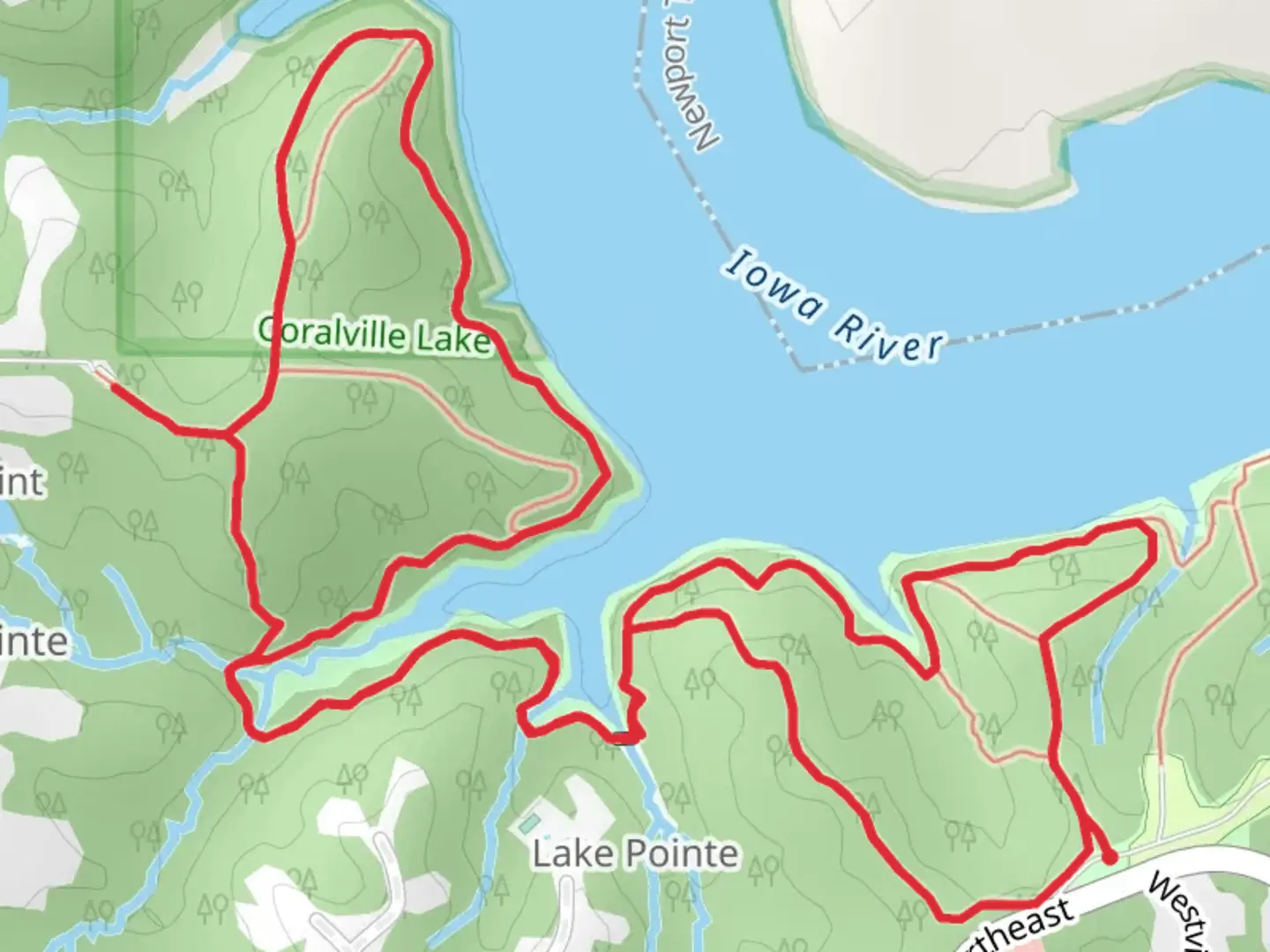 An image depicting the trail Iowa River South Loop and its surrounding area.