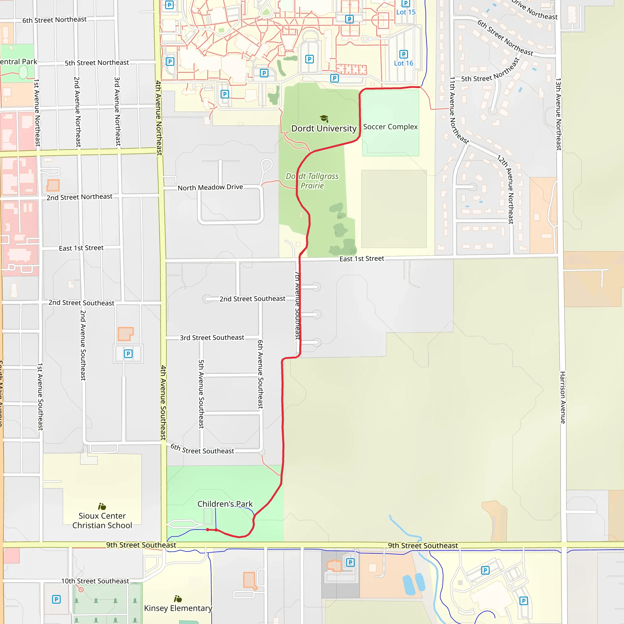 Children's Park to Dordt Tallgrass Prairie Walk mobile static map