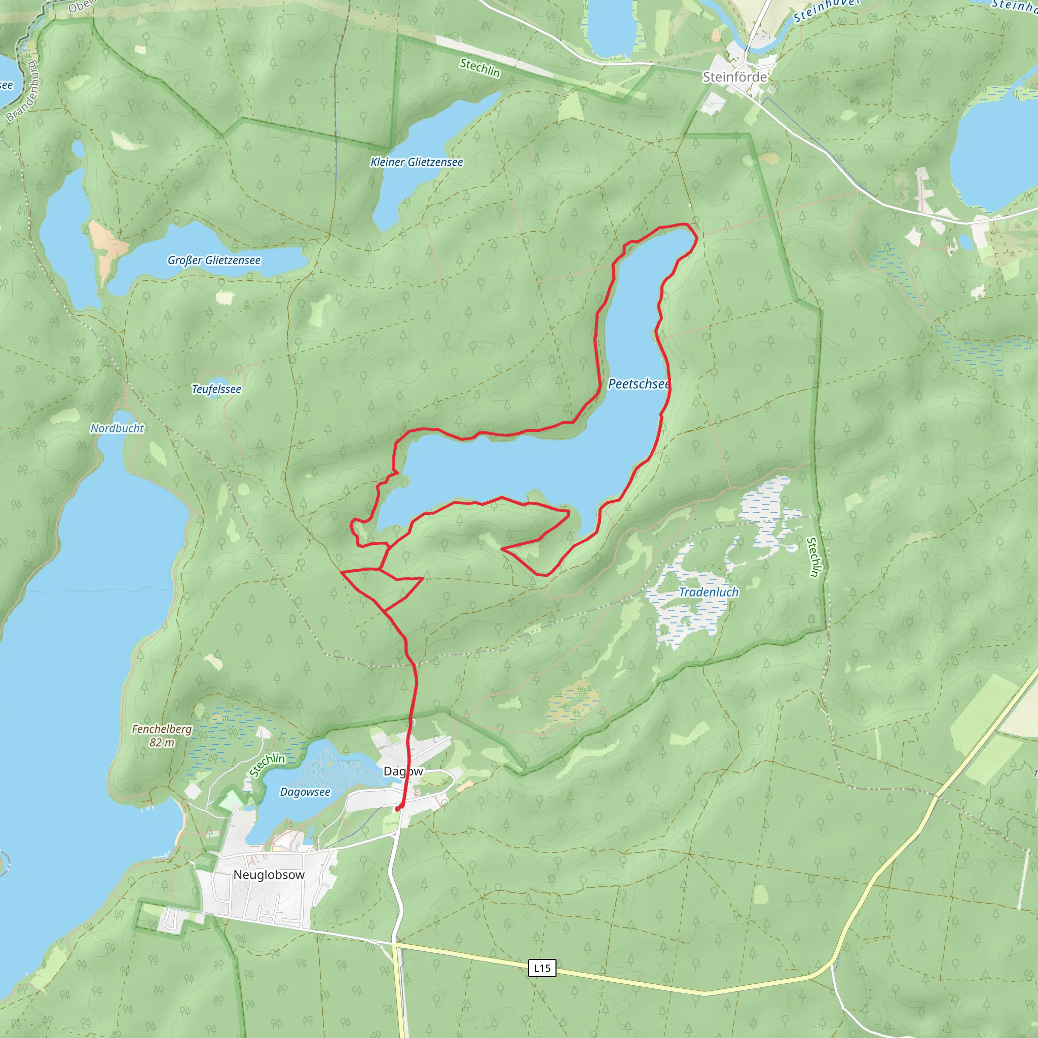 Peetschsee Loop via Ellbogensee Fuerstenberg mobile static map