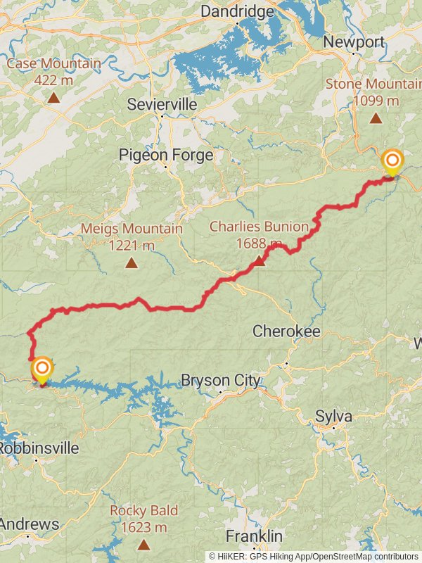 Appalachian Trail Section Hike - Great Smoky Mountains National Park mobile static map