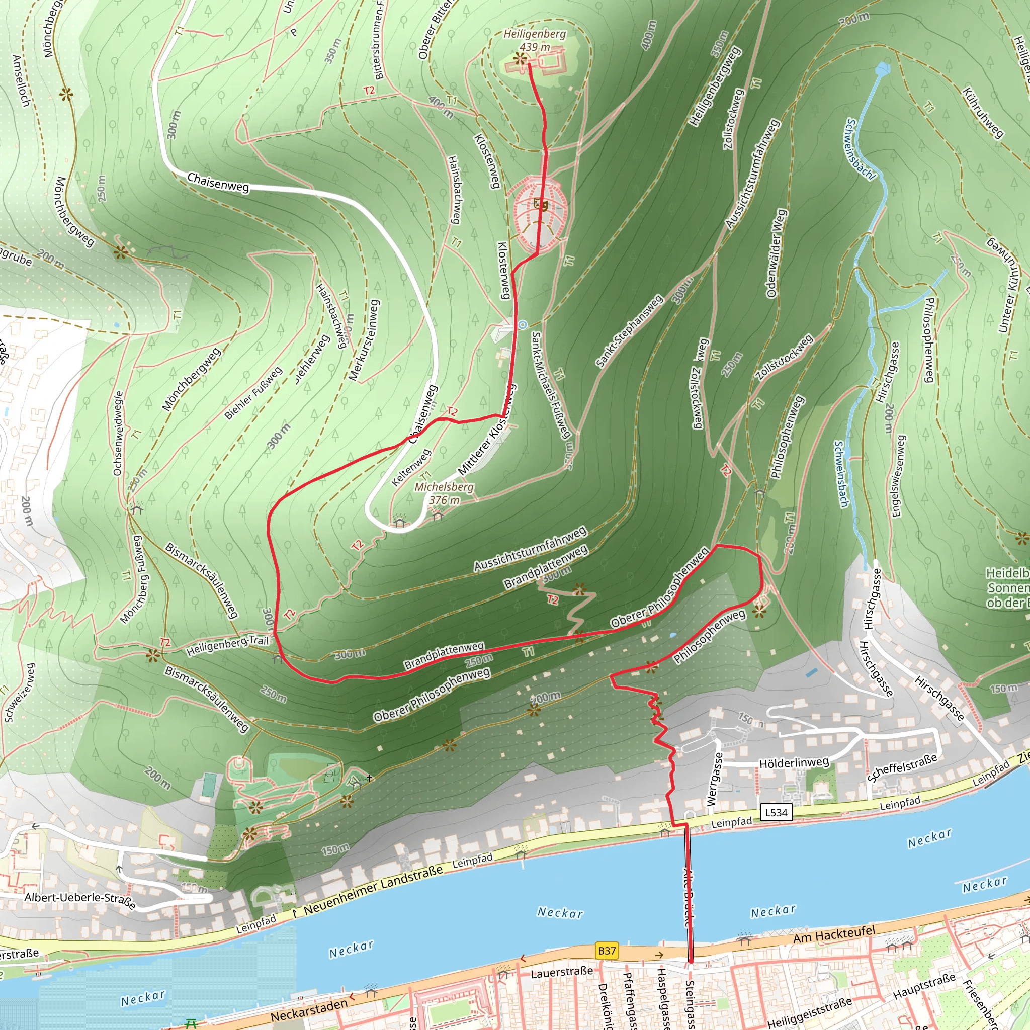 Heiligenberg, Monastery of St Michael and Heiligenberganlage - Thingstätte Walk mobile static map