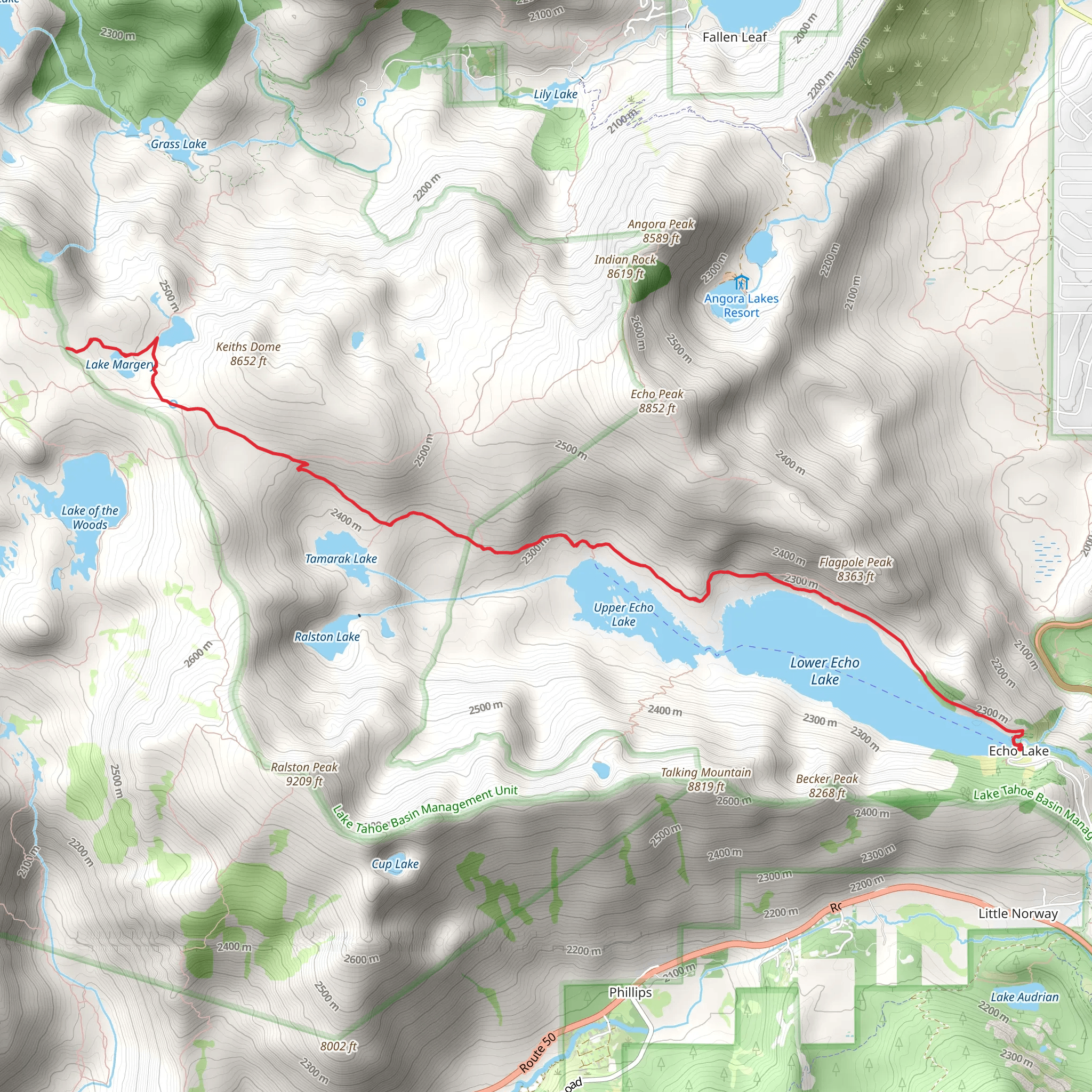 Echo Lakes and Margery Lake via PCT mobile static map