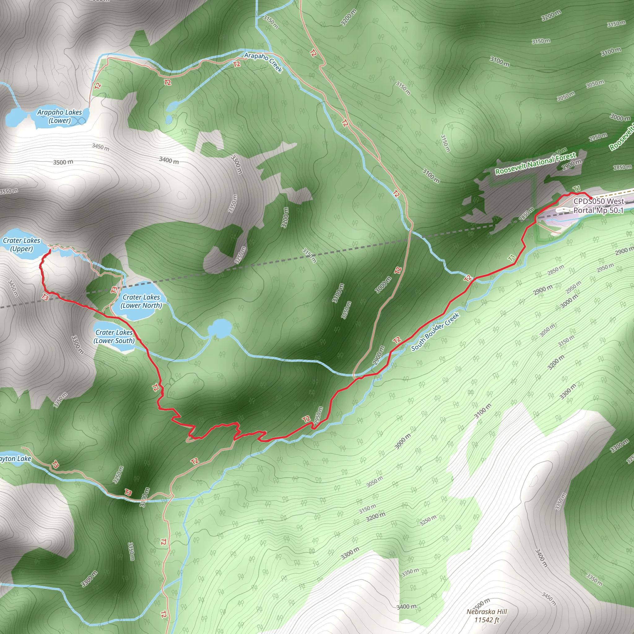 Upper Crater Lake via South Boulder Creek Trail mobile static map