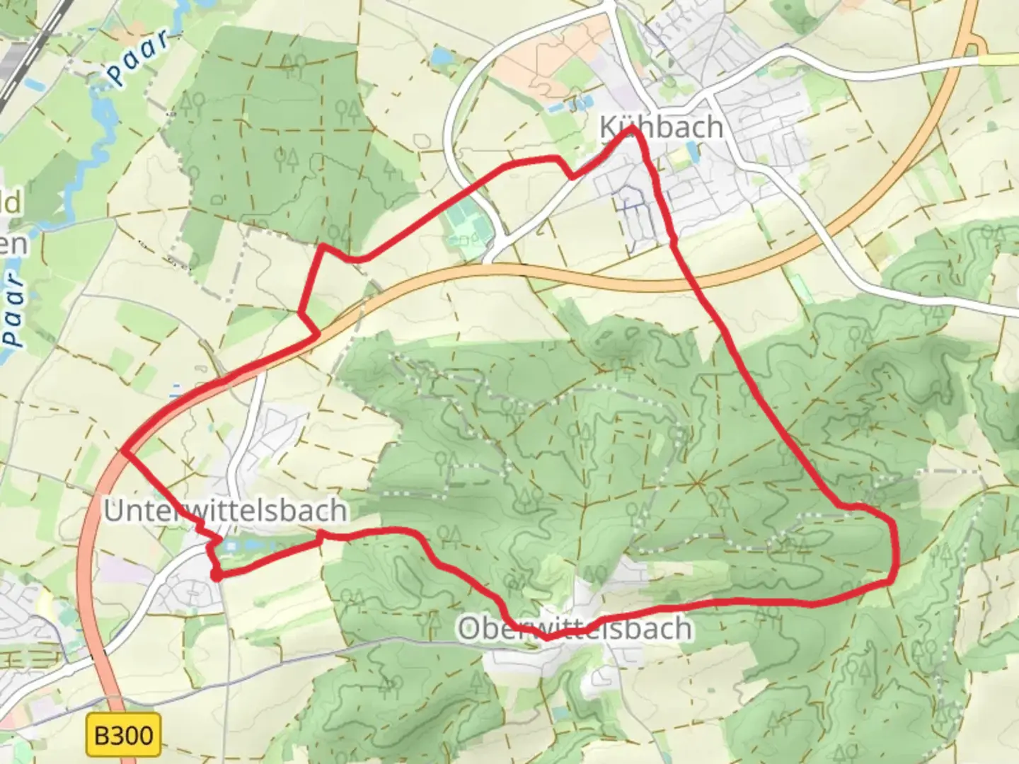An image depicting the trail Burg Wittelsbach from Sisischloss and its surrounding area.