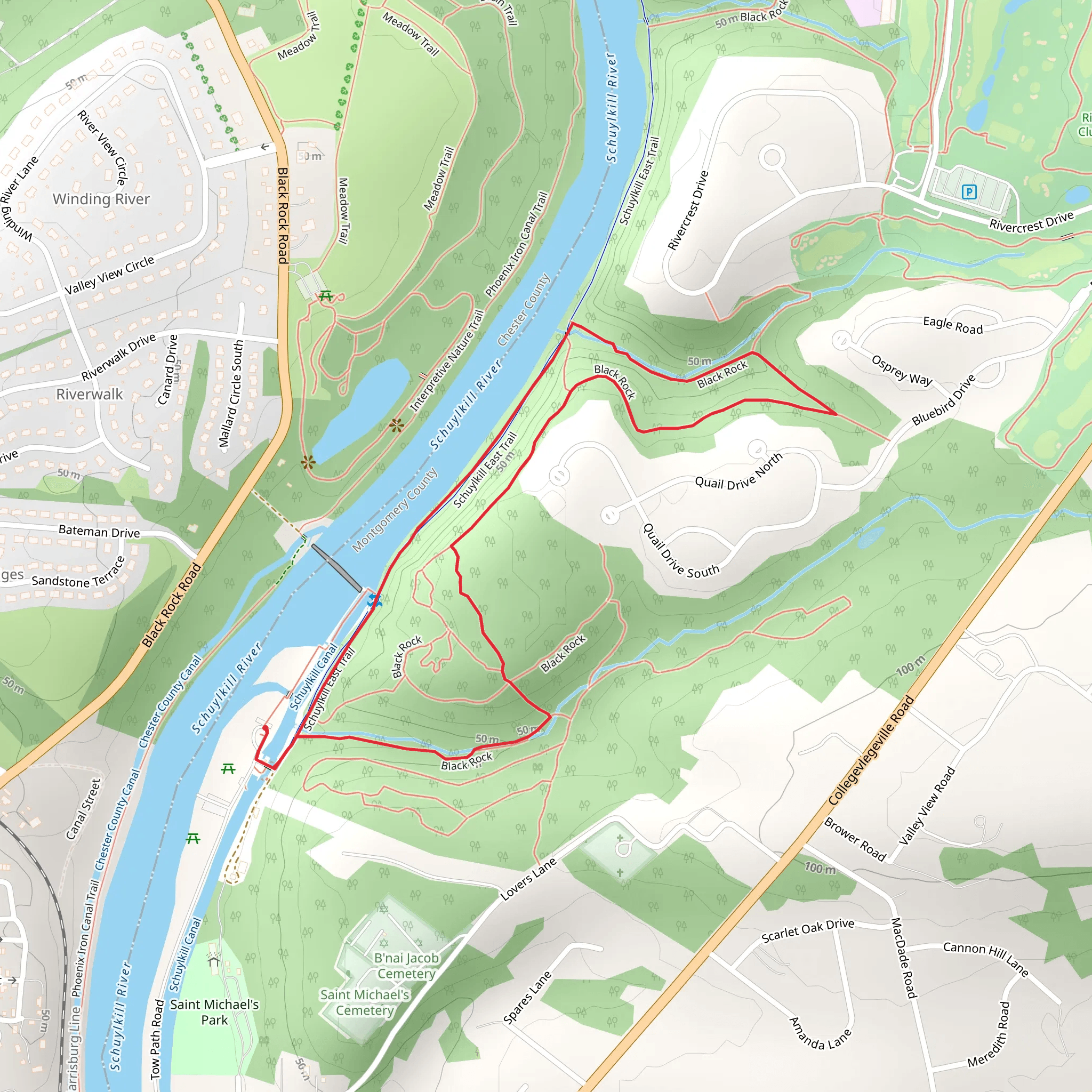 Phoenix Iron Canal via Schuylkill East Trail mobile static map
