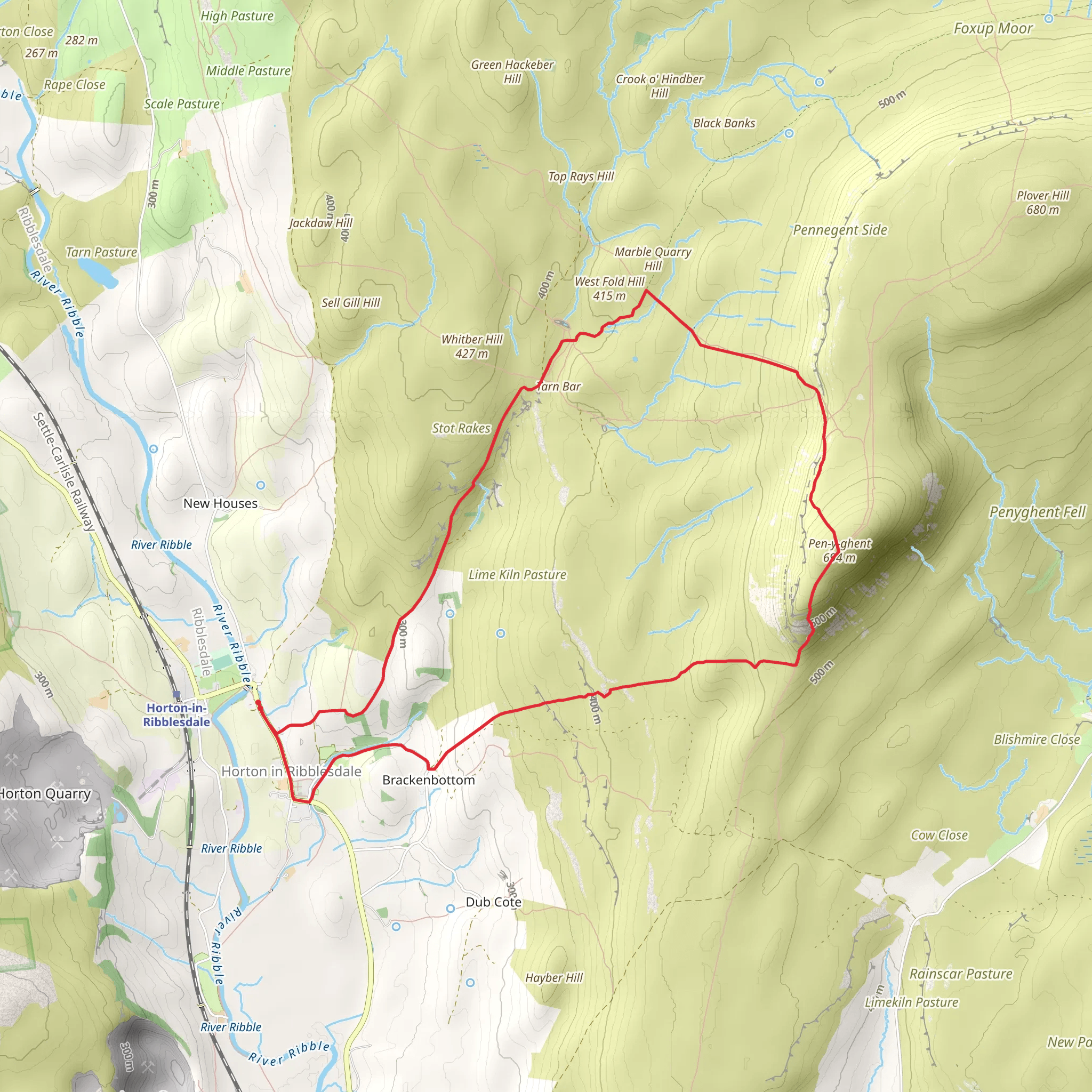 Pen-y-ghent via Brackenbottom mobile static map