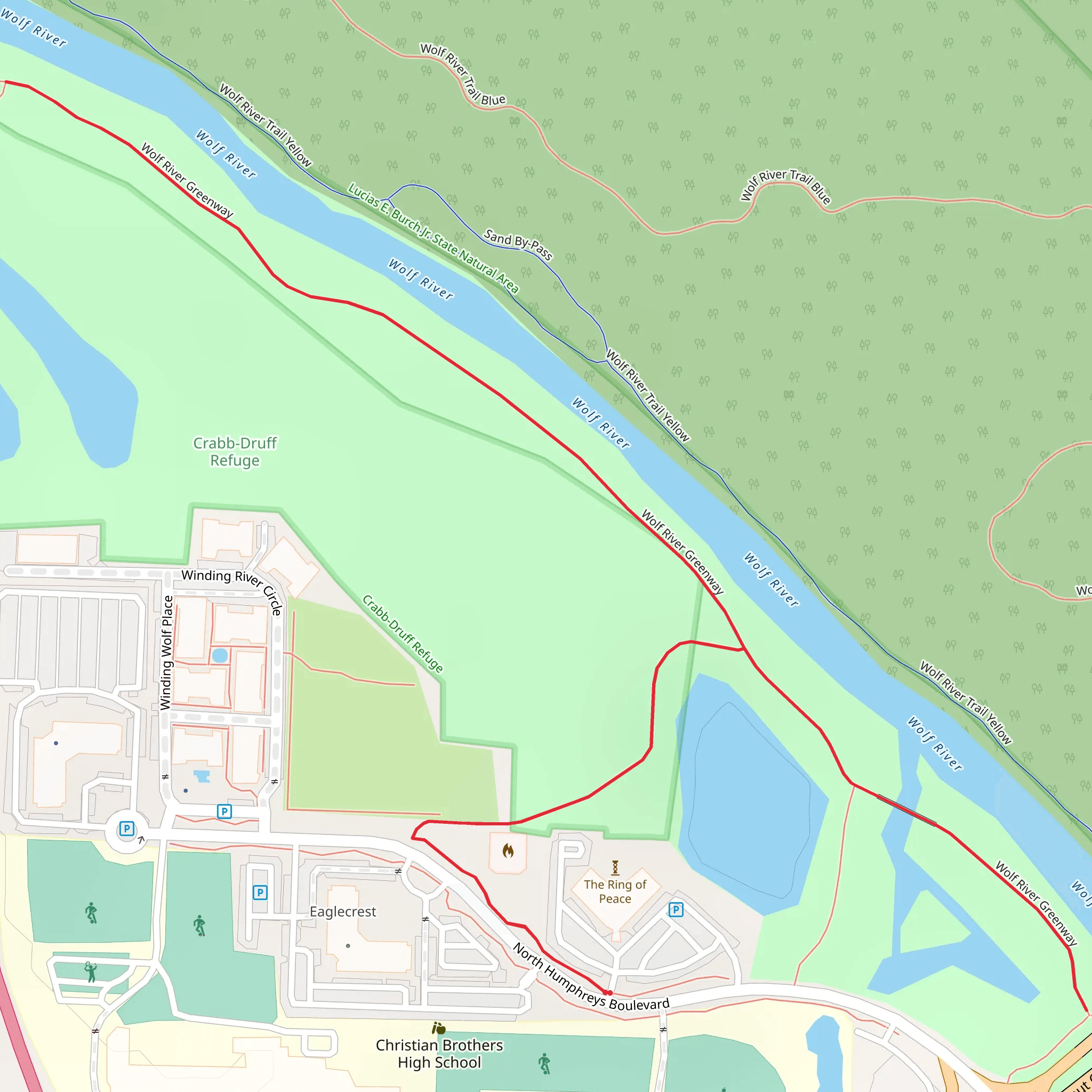 Wolf River Greenway from North Humphreys Boulevard mobile static map