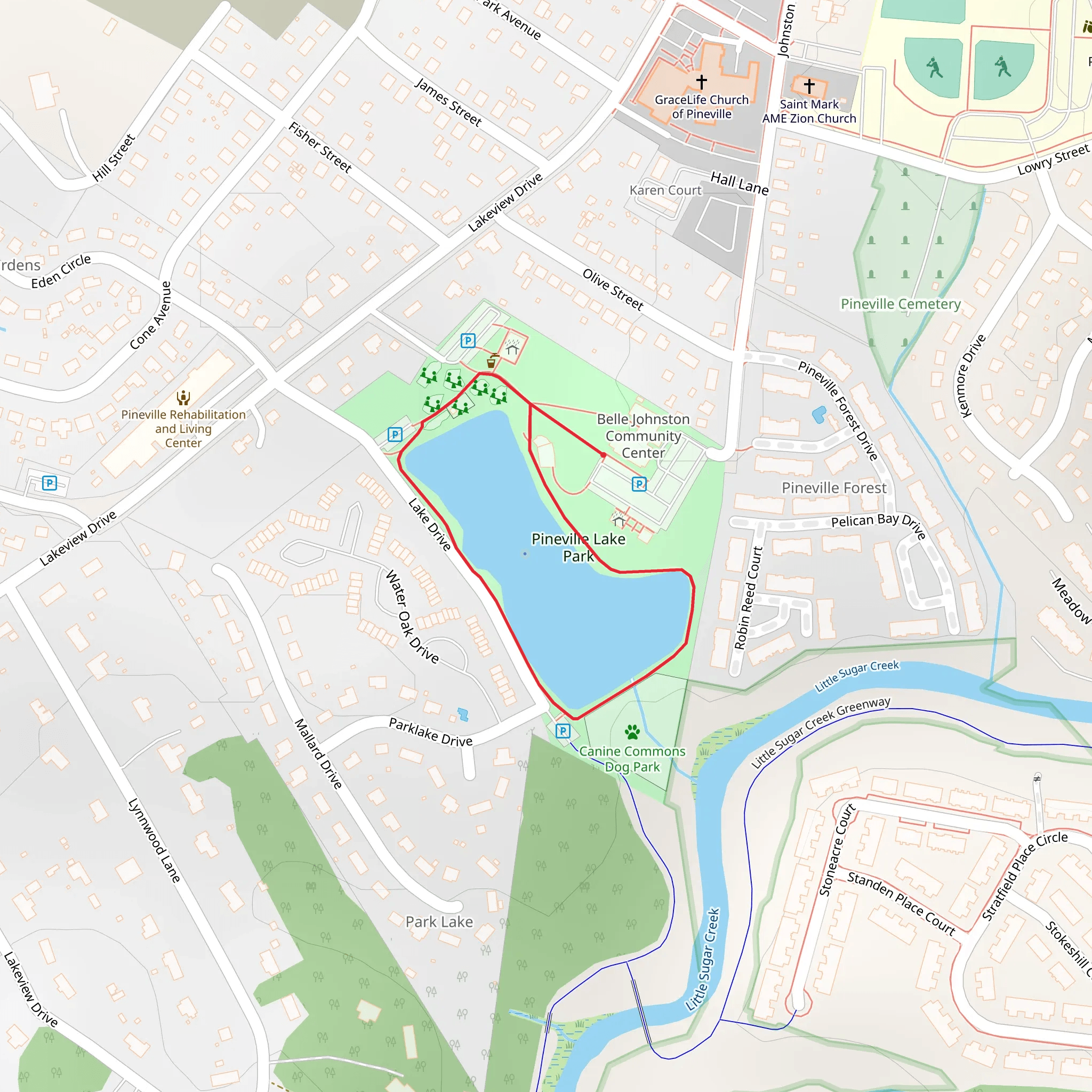 Pineville Lake Park Loop mobile static map