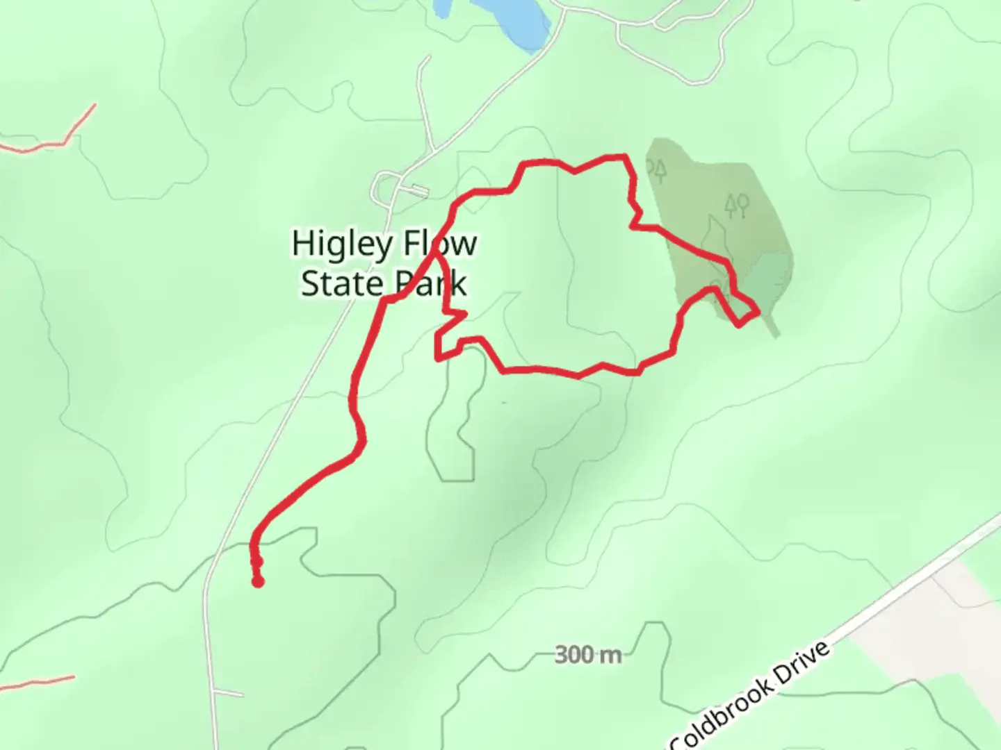 An image depicting the trail Higley Flow State Park Loop- Cold Brook Drive and its surrounding area.