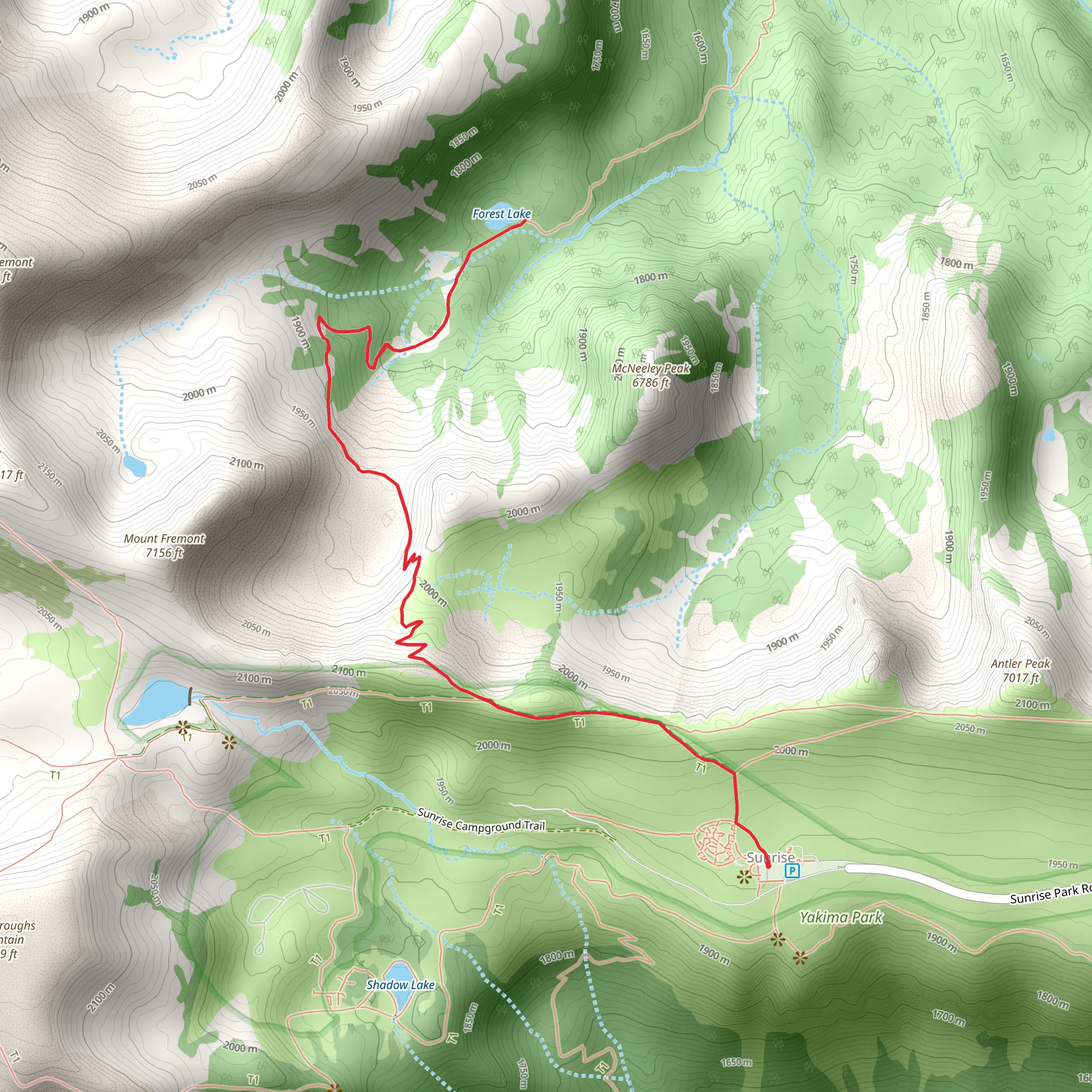 Forest Lake via Sourdough Ridge Trail mobile static map