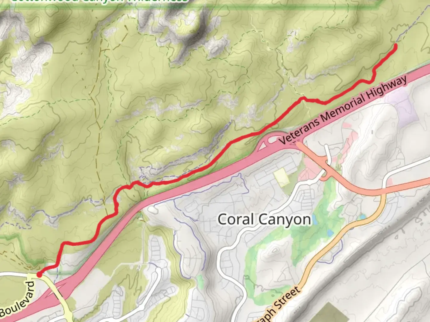 An image depicting the trail Grapevine Trail and Prospector Trail and its surrounding area.
