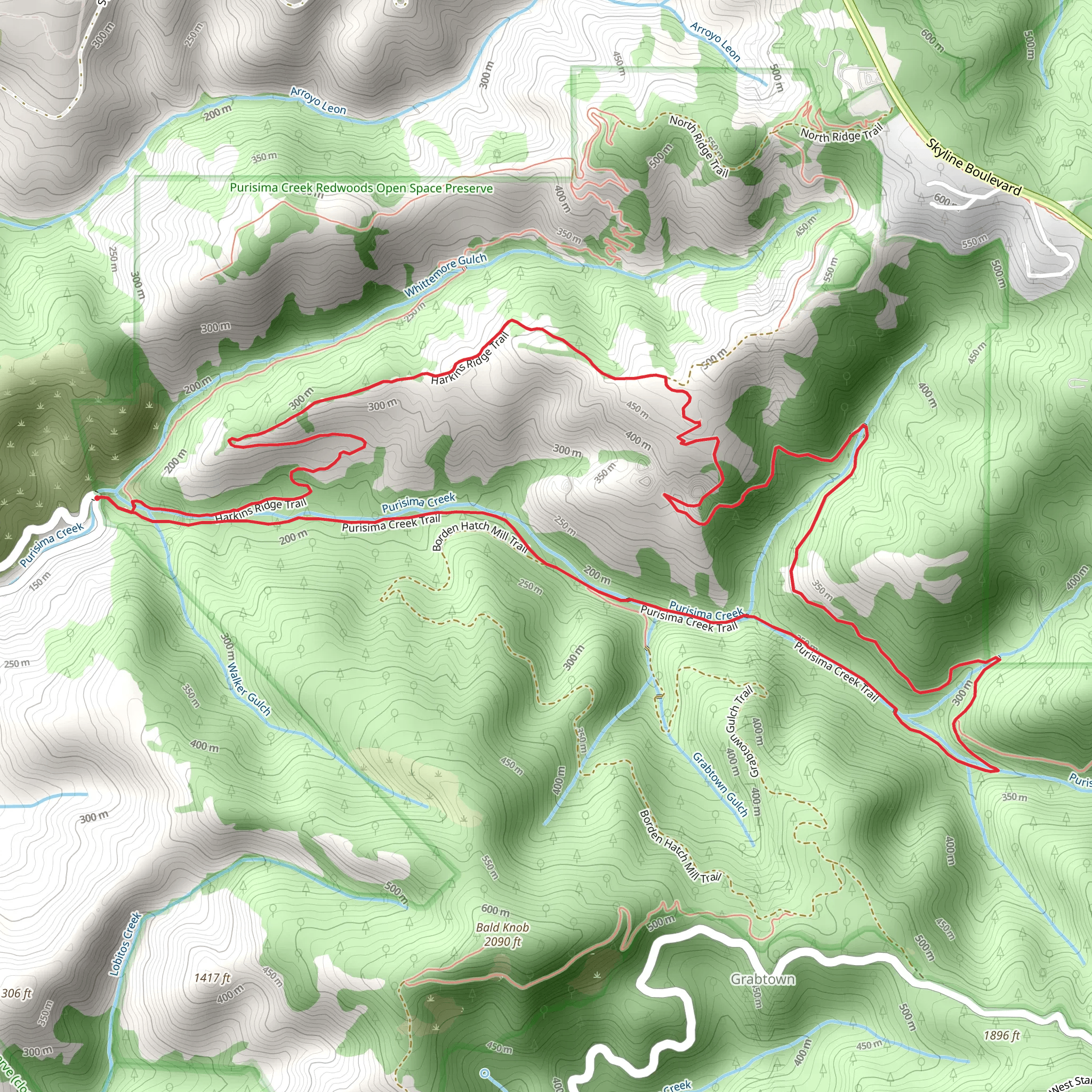 Craig Britton Trail and Purisima Creek Trail Loop mobile static map