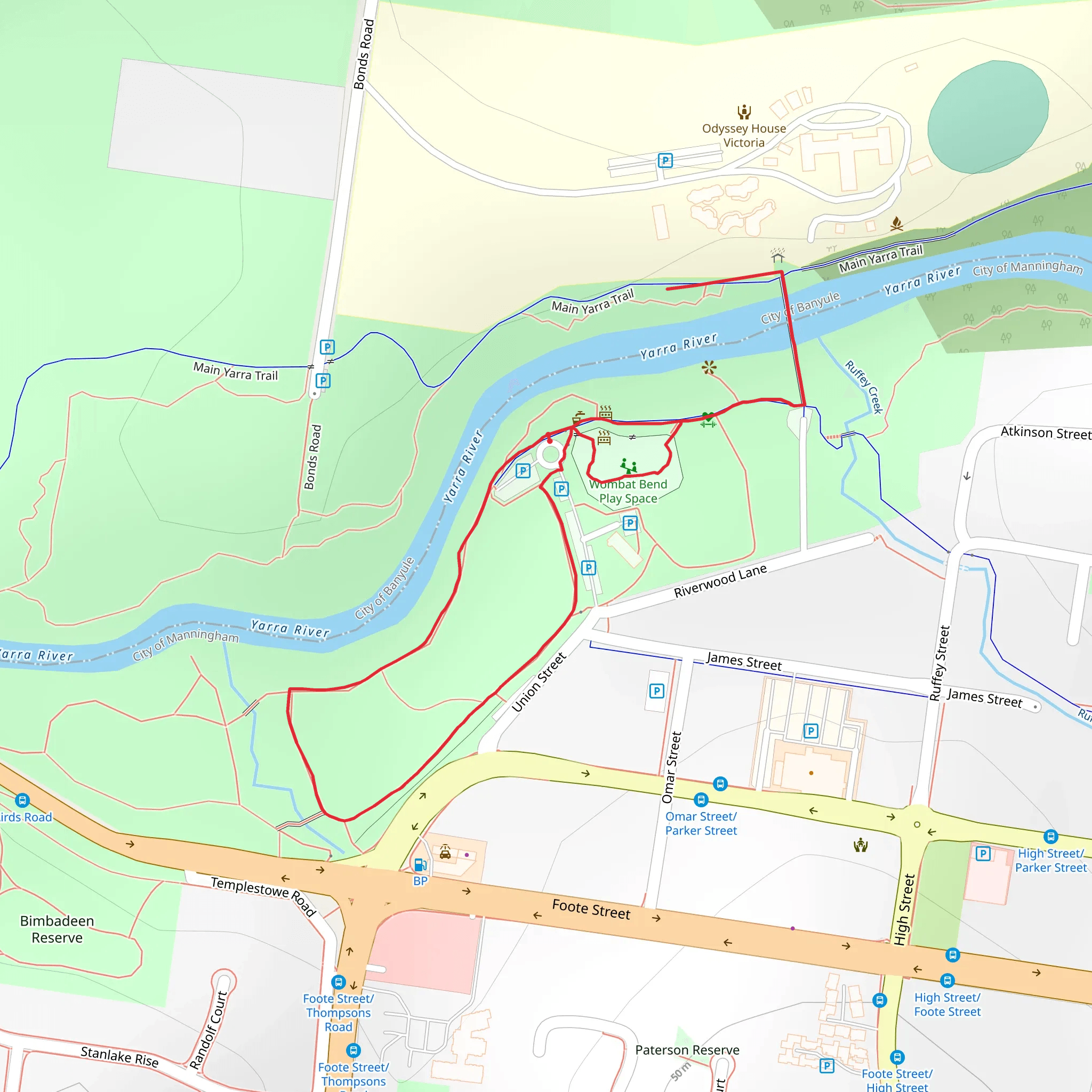 Wombat Bend and Finns Reserve - Yarra River - Templestowe Walk mobile static map