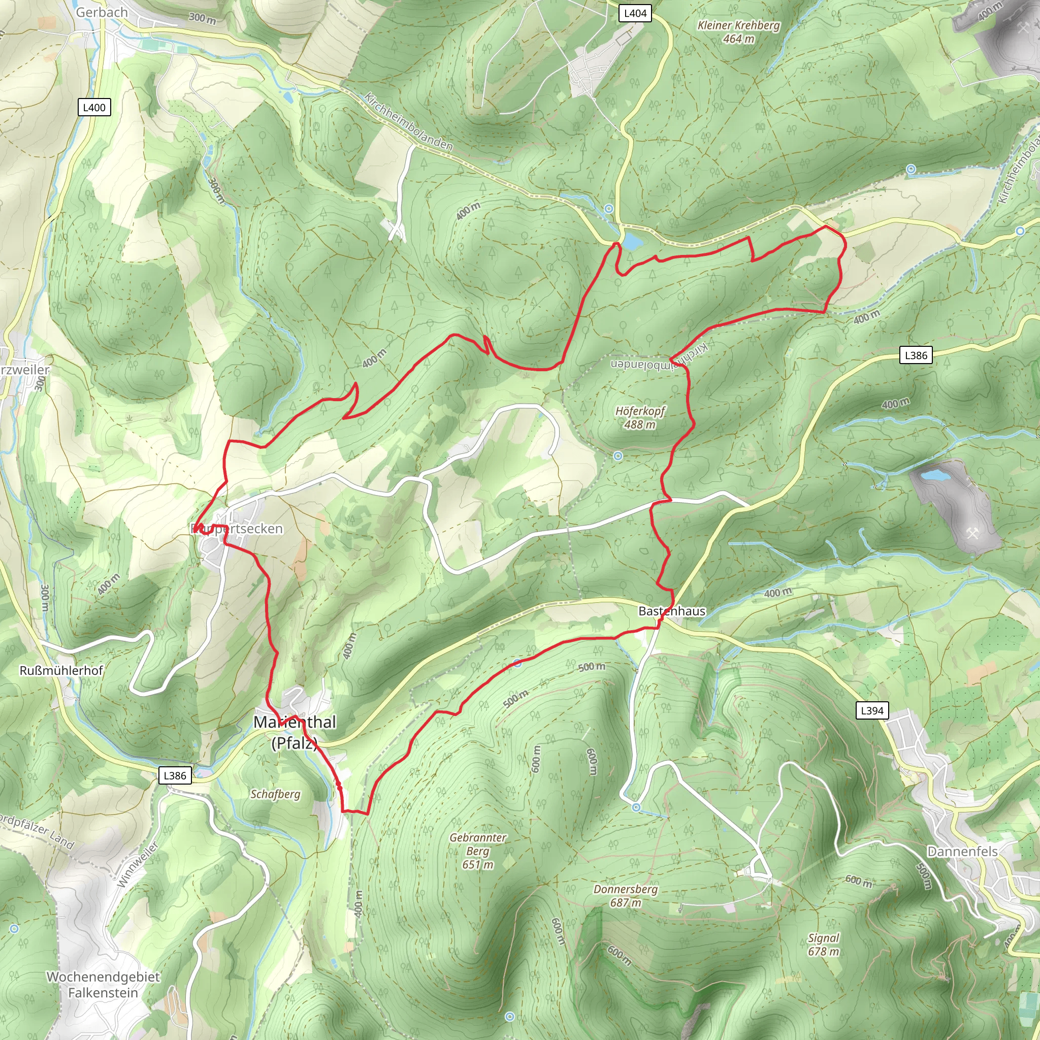 Steindelle, Gerbacher Kopf, Schloßberg Loop via Pfälzer Höhenweg mobile static map