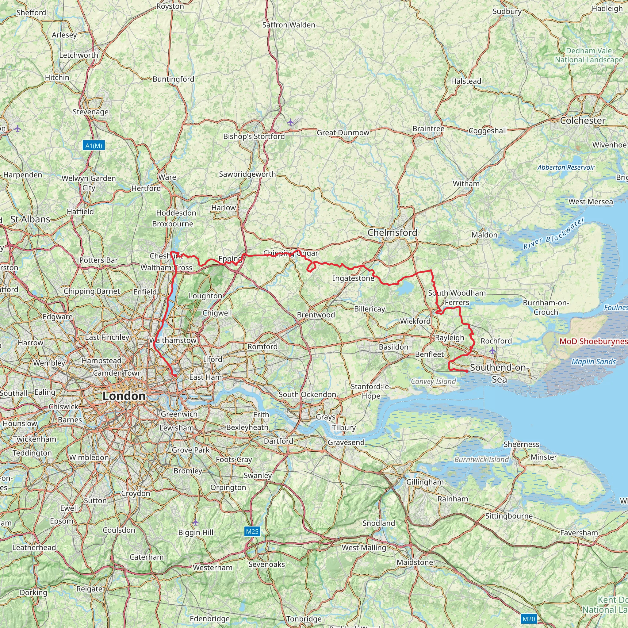 Hadleigh to Stratford Legacy Walk mobile static map