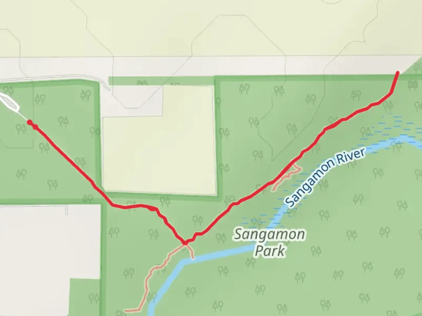 An image depicting the trail Sangamon Park Walk and its surrounding area.