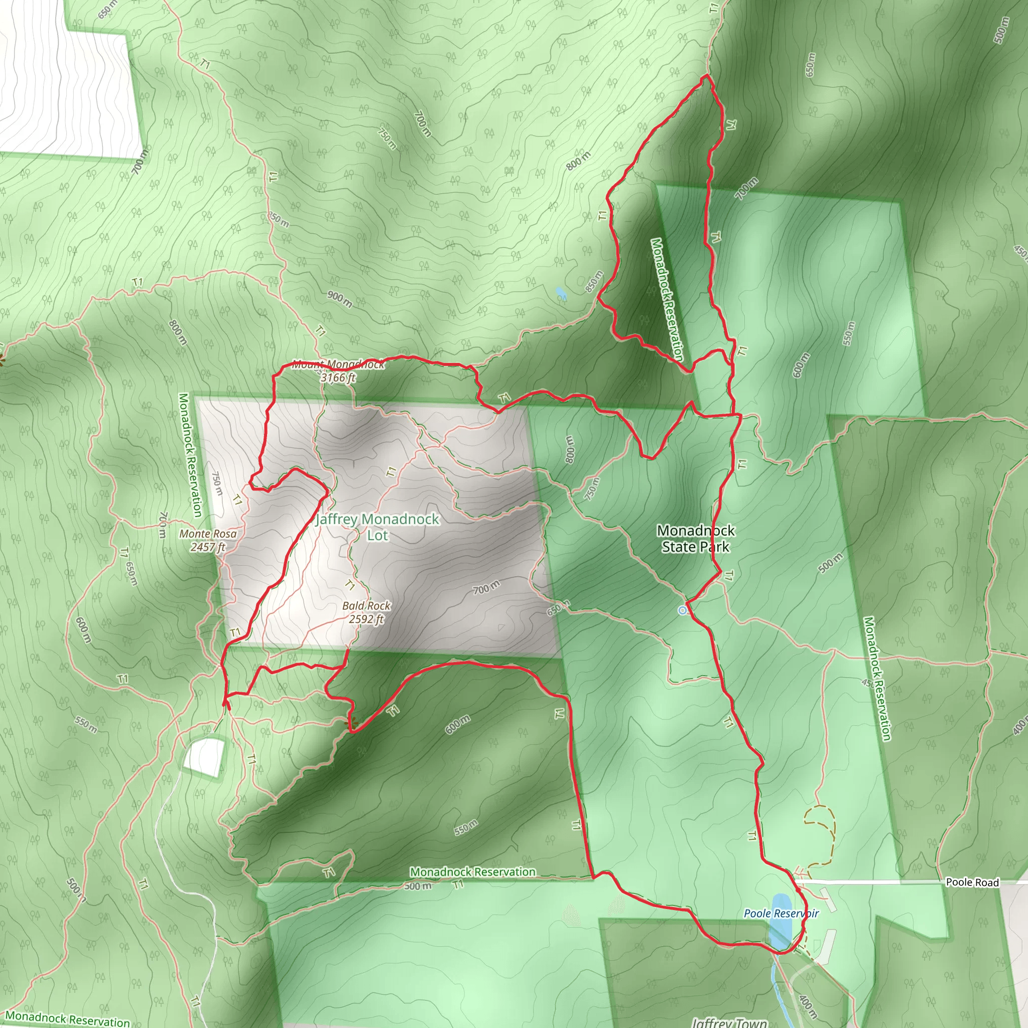 Mount Monadnock Loop from Poole Reservoir mobile static map