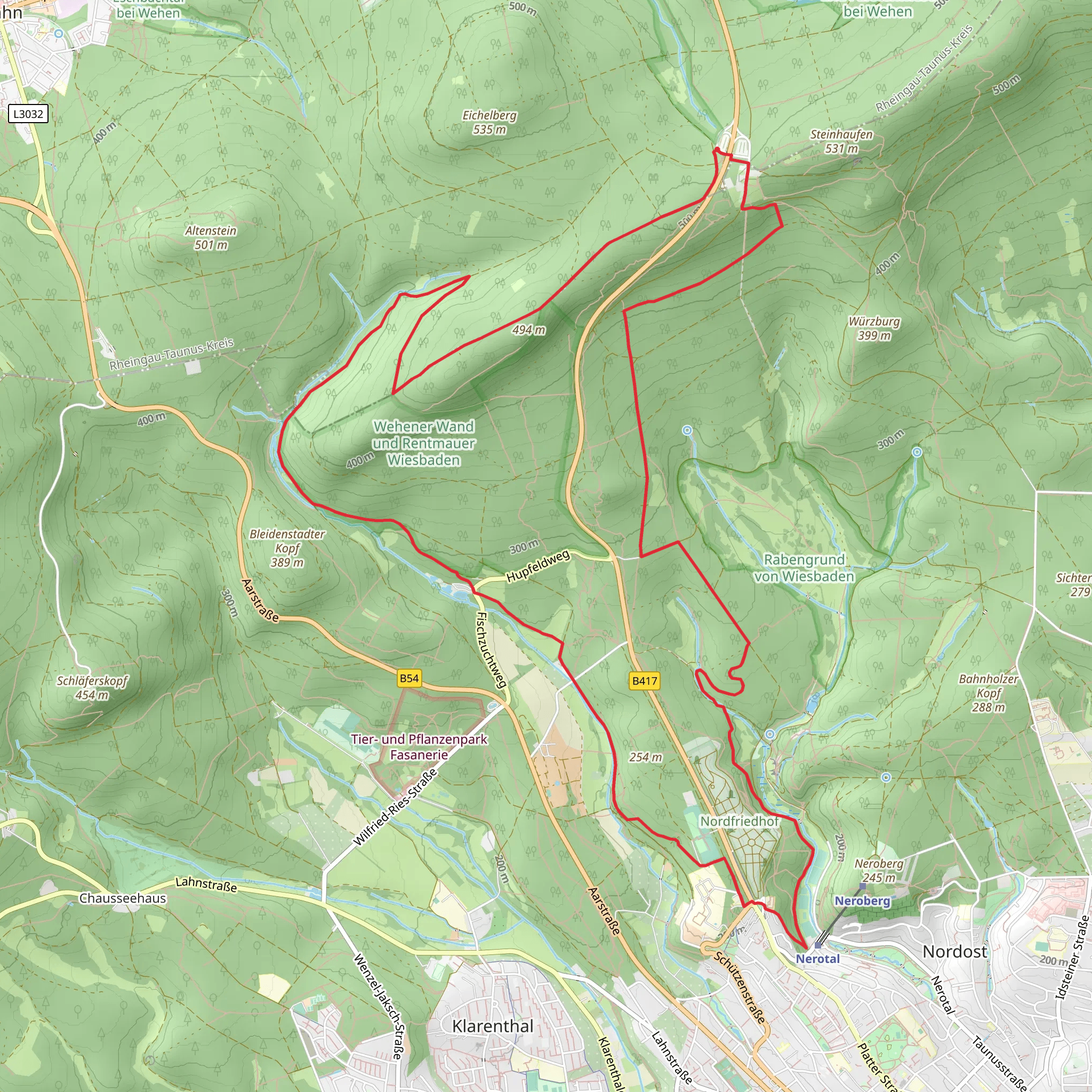 Platte and Nerotal Loop via Wehener Wand mobile static map