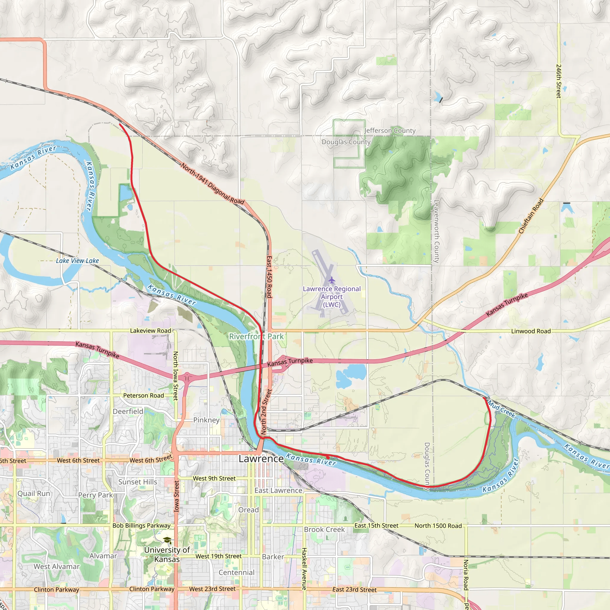 Lawrence Levee Trail from Oak Street mobile static map
