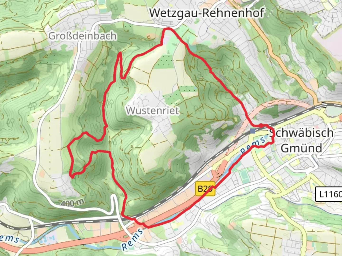 An image depicting the trail Schwäbisch Gmünd Loop and its surrounding area.