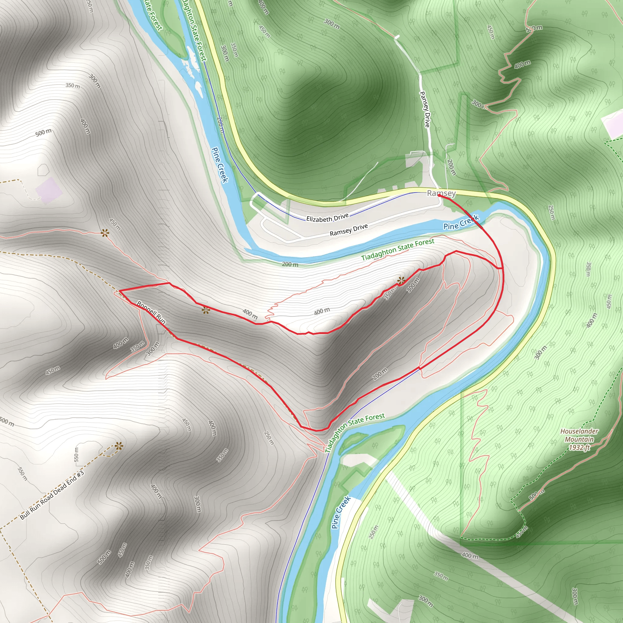 Ramsey South Hill and Pine Creek Loop Trail mobile static map