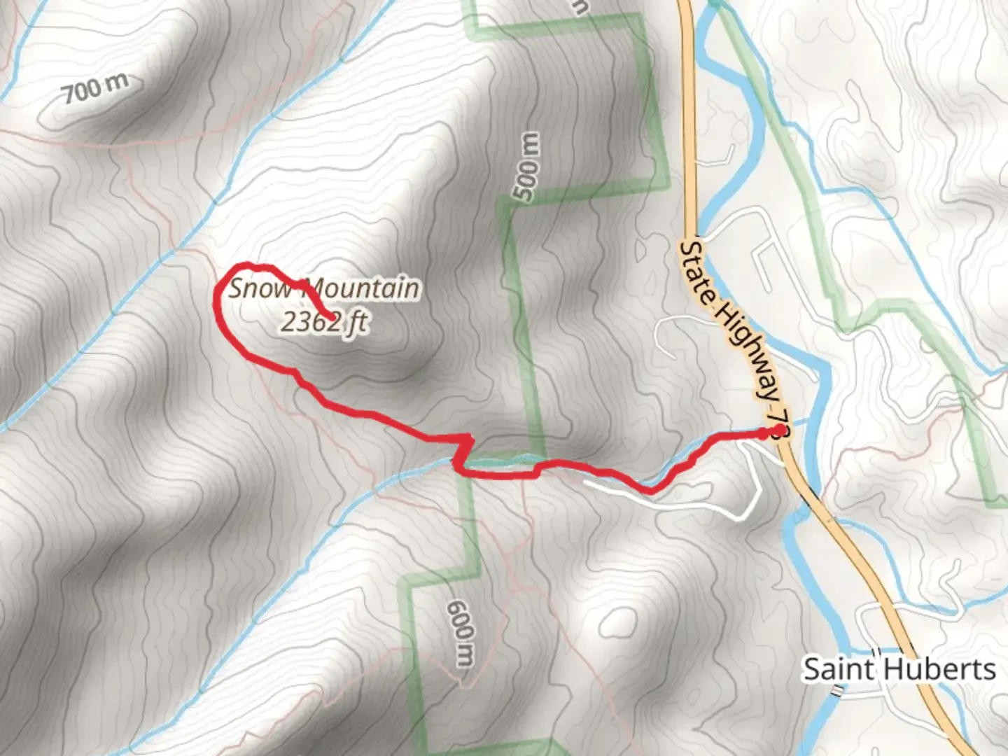 An image depicting the trail Snow Mountain via Deer Brook Trail and its surrounding area.