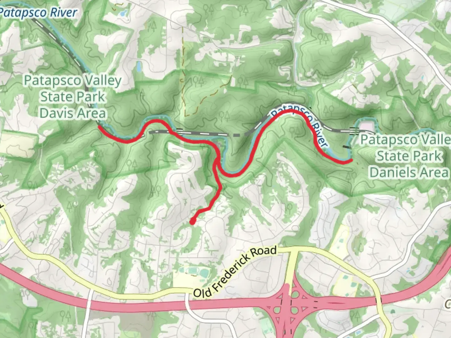 An image depicting the trail Old Main Line - HoCo Thru Trail via Dorseys Run and its surrounding area.