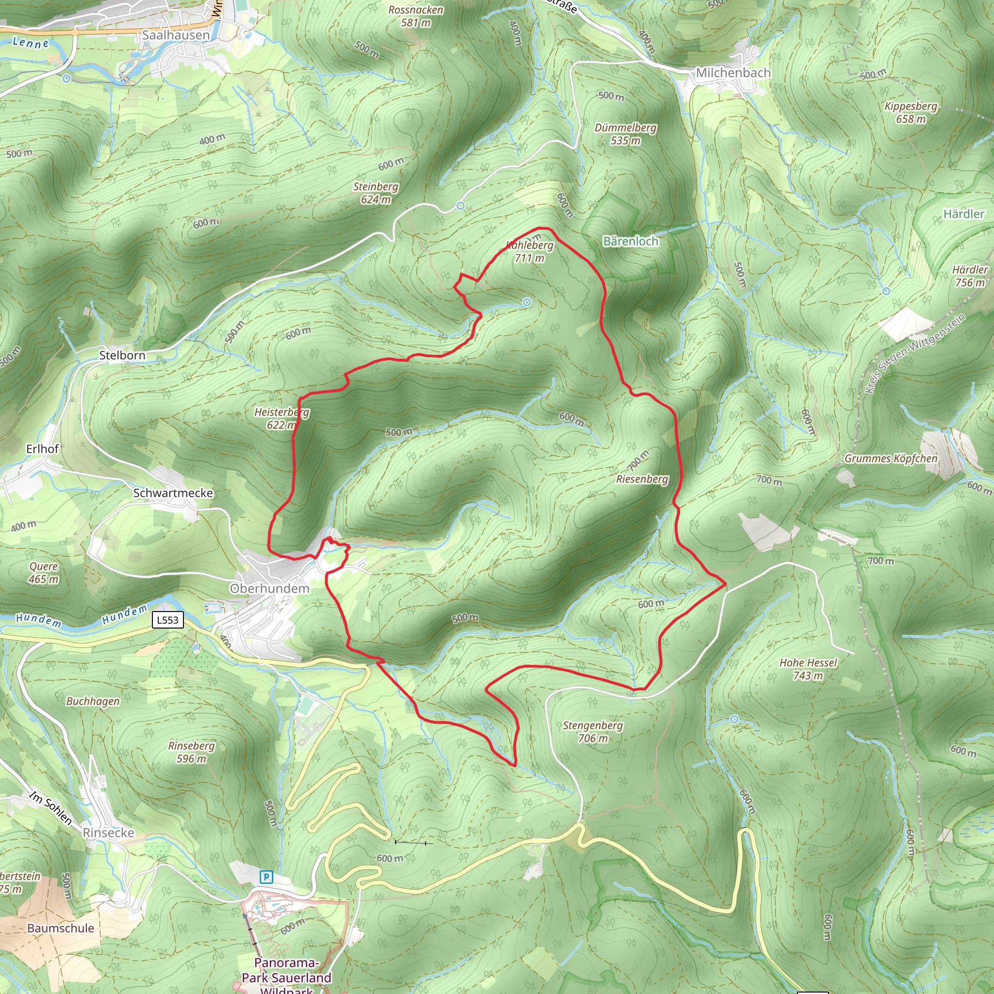 Oberhundemer Klippen, Kahlenberg and Helsterberg Loop mobile static map