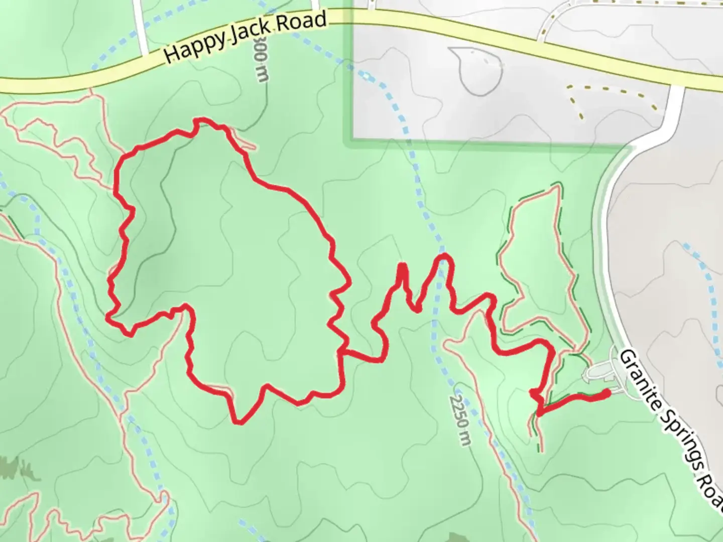 An image depicting the trail Rock N' Roller Loop and its surrounding area.