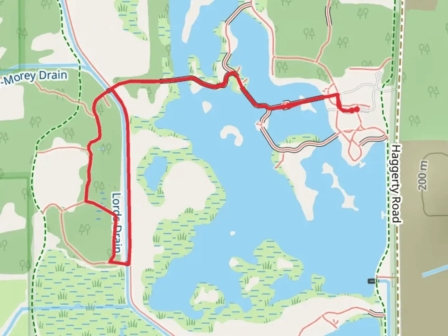 An image depicting the trail Lords Drain Loop via Wetland Garden Trail and its surrounding area.